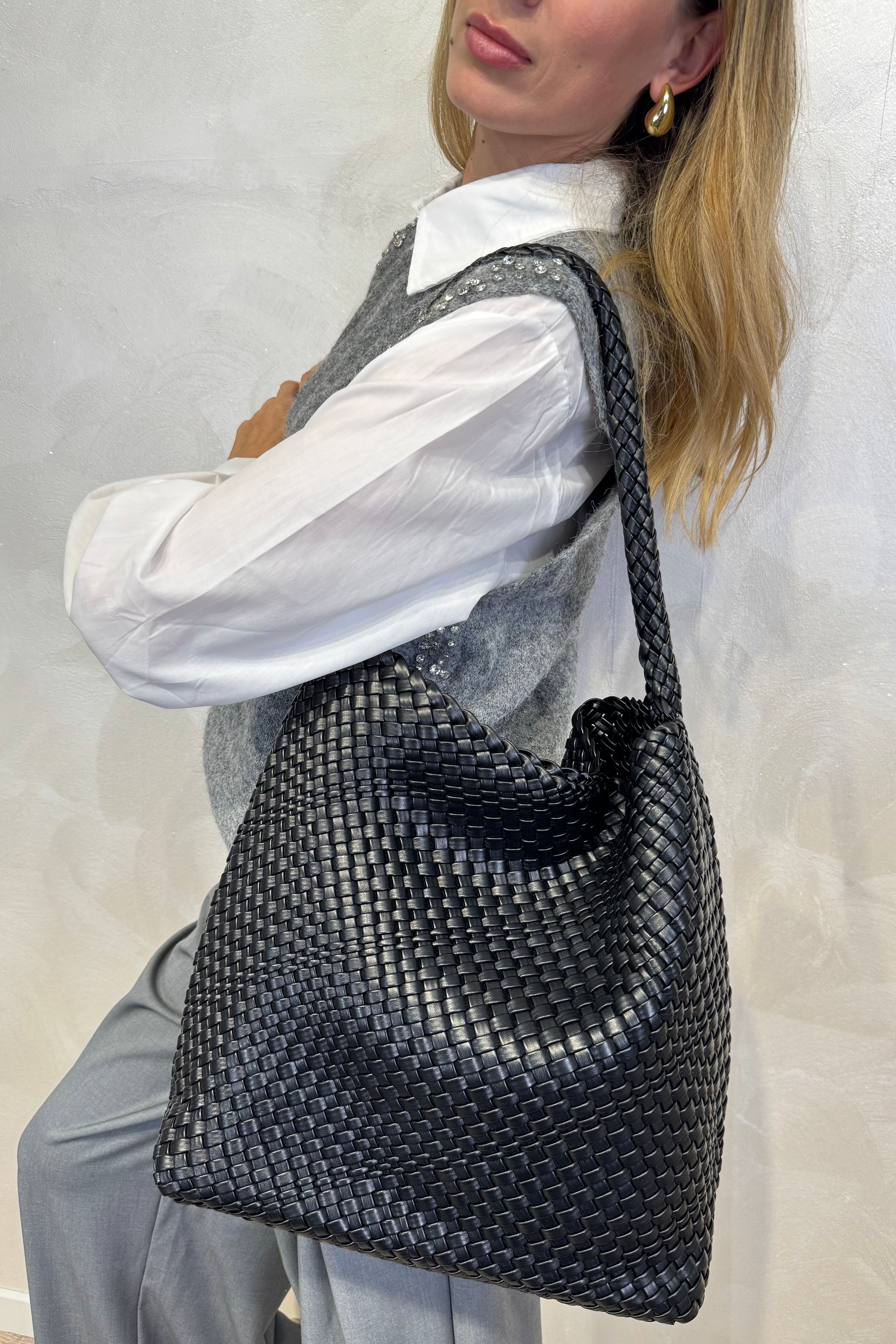 BORSA INTRECCIATA ECOPELLE COL. NERO