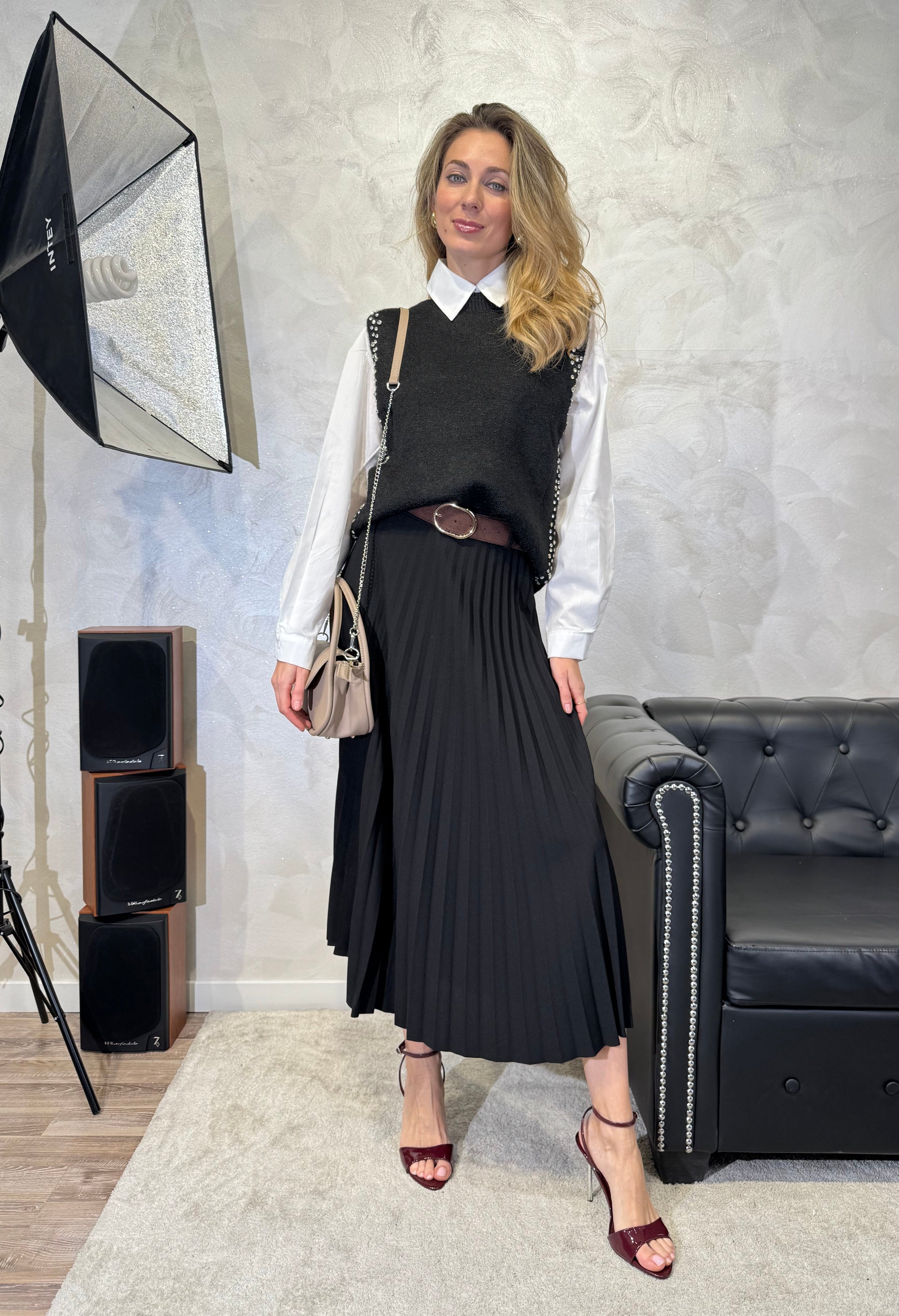 GONNA PLISSE' CON CINTURA COL. NERO