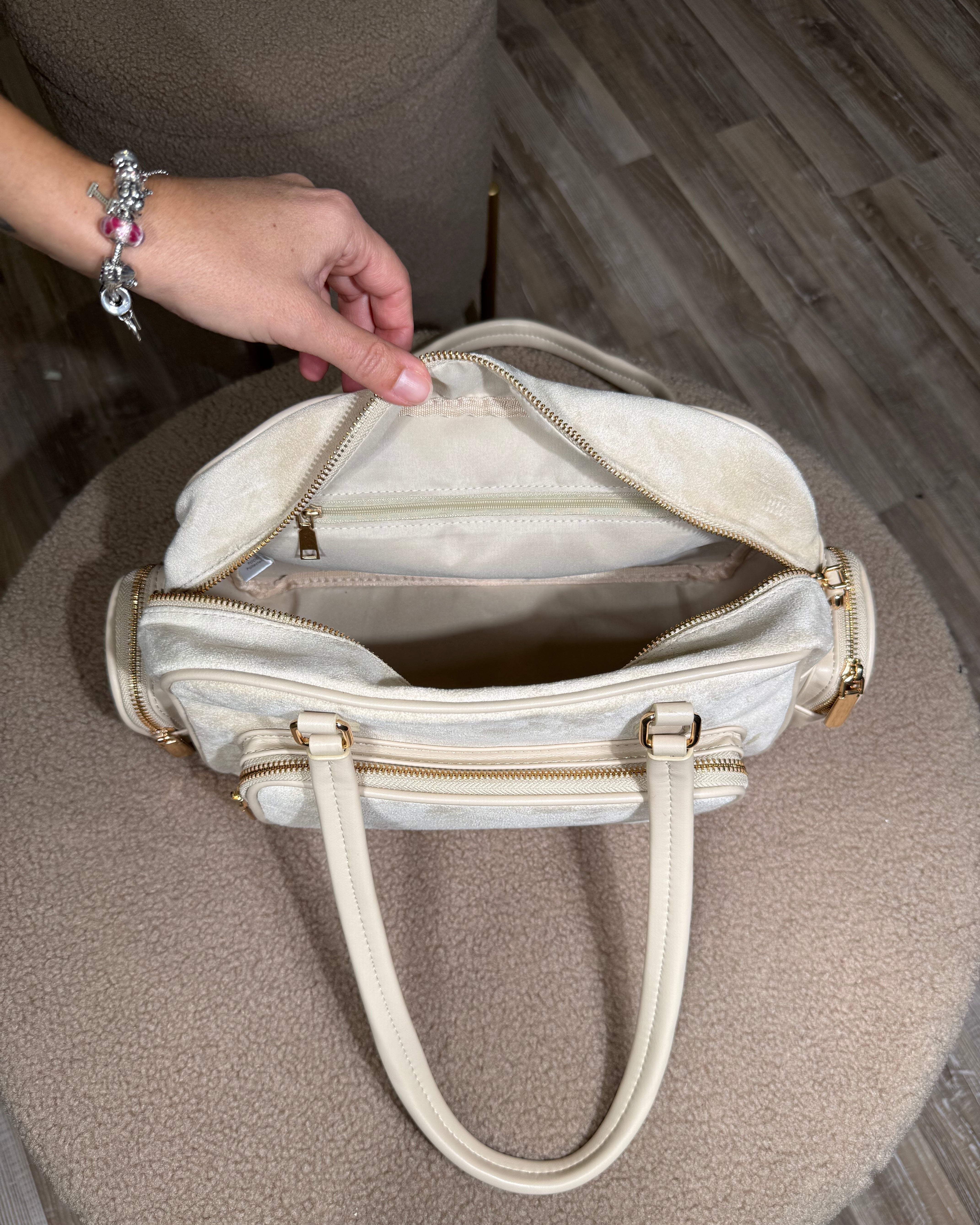 BORSA IN ECO CAMOSCIO MULTI TASCHE COL. BEIGE