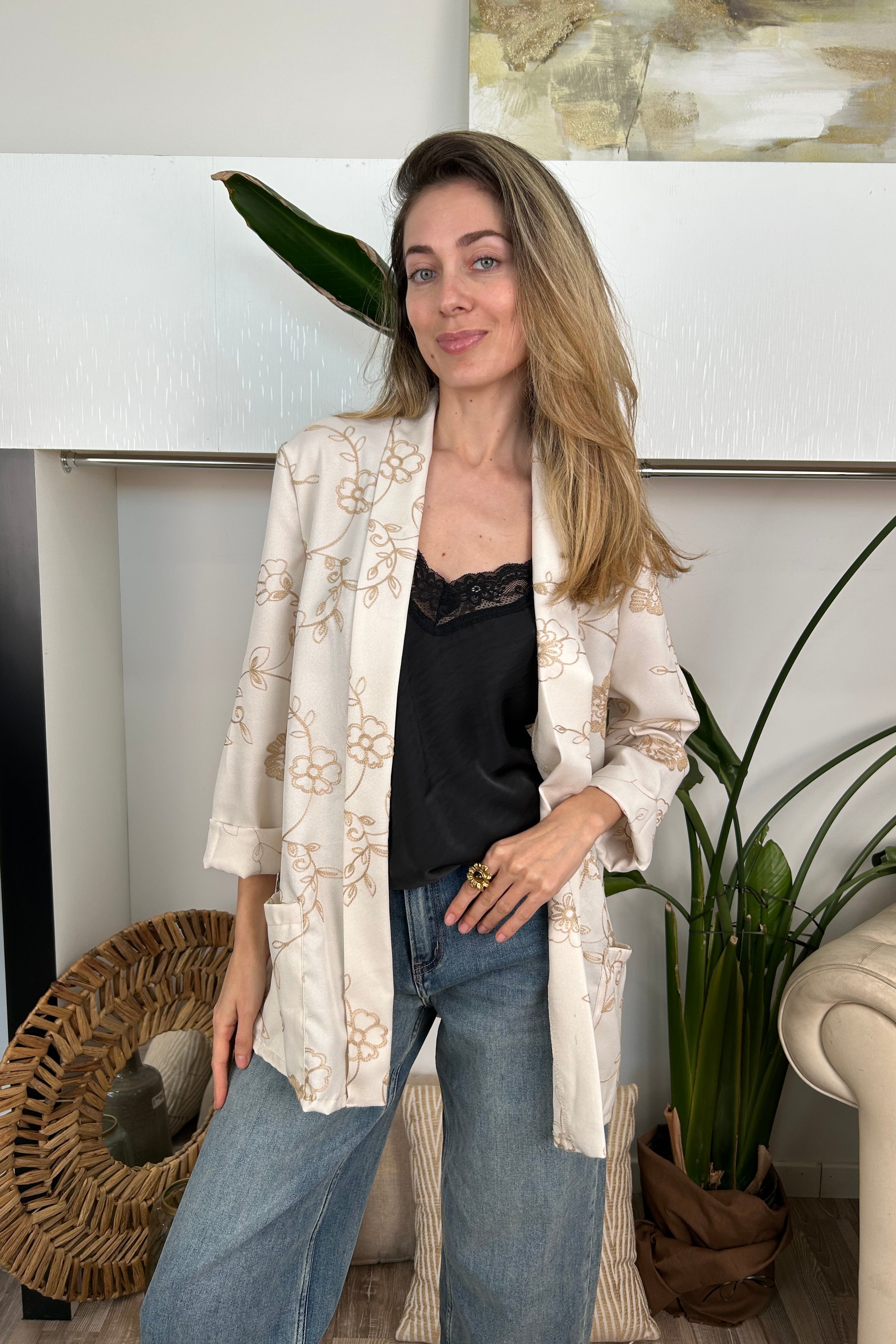 GIACCA KIMONO RICAMATO COL. NATURALE