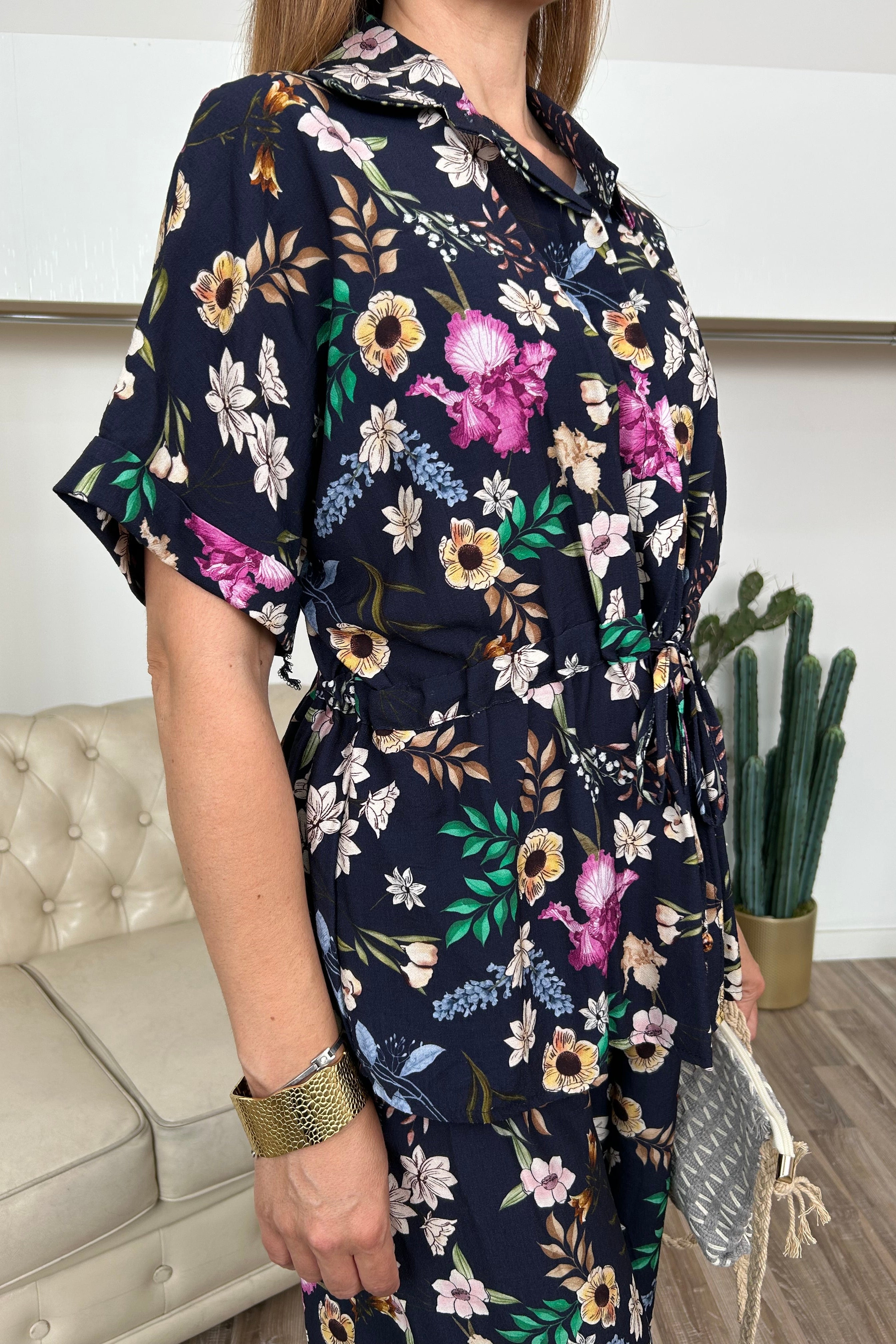 COMPLETO COORDINATO FLOREALE IN 100% VISCOSA COL. BLU
