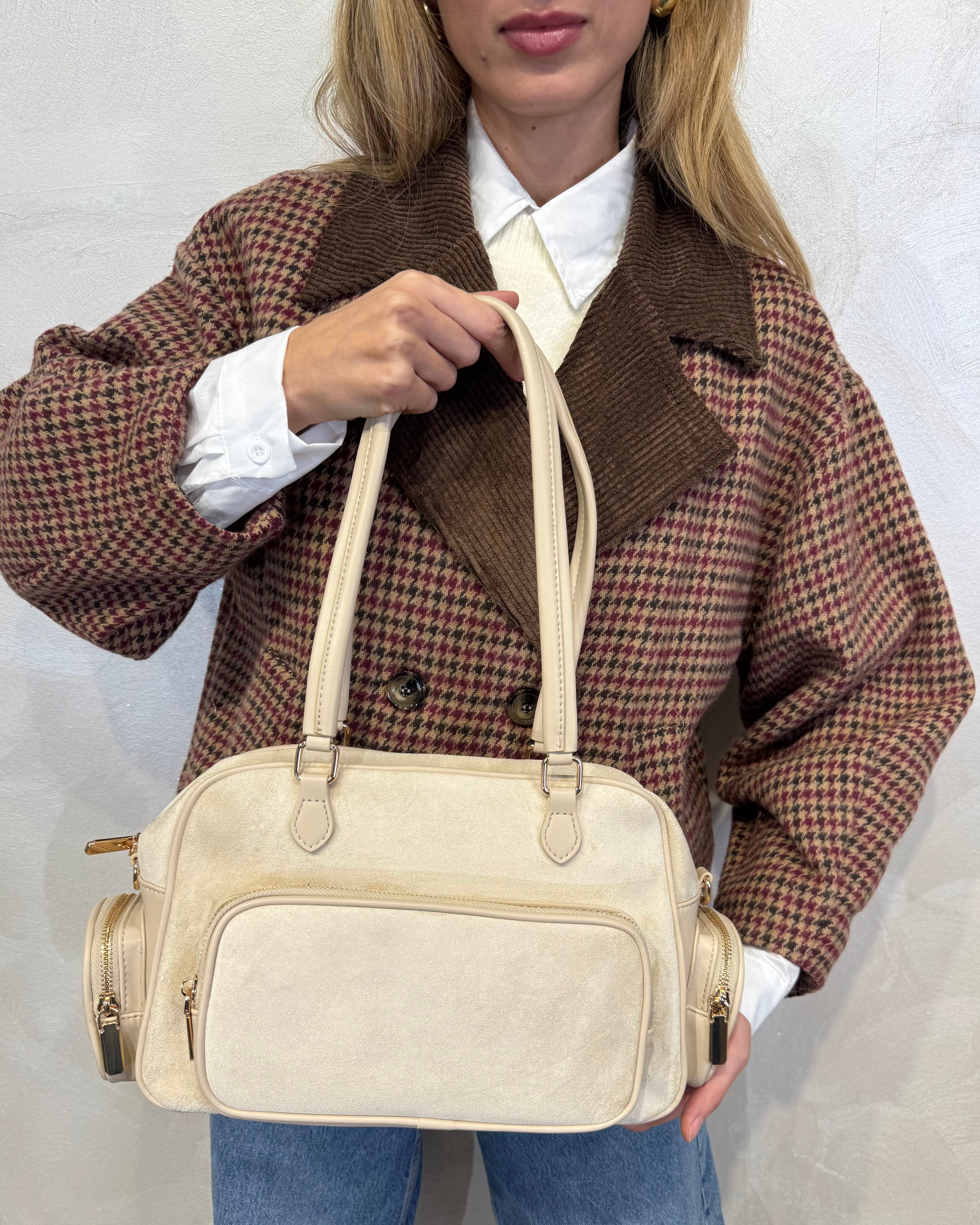 BORSA IN ECO CAMOSCIO MULTI TASCHE COL. BEIGE