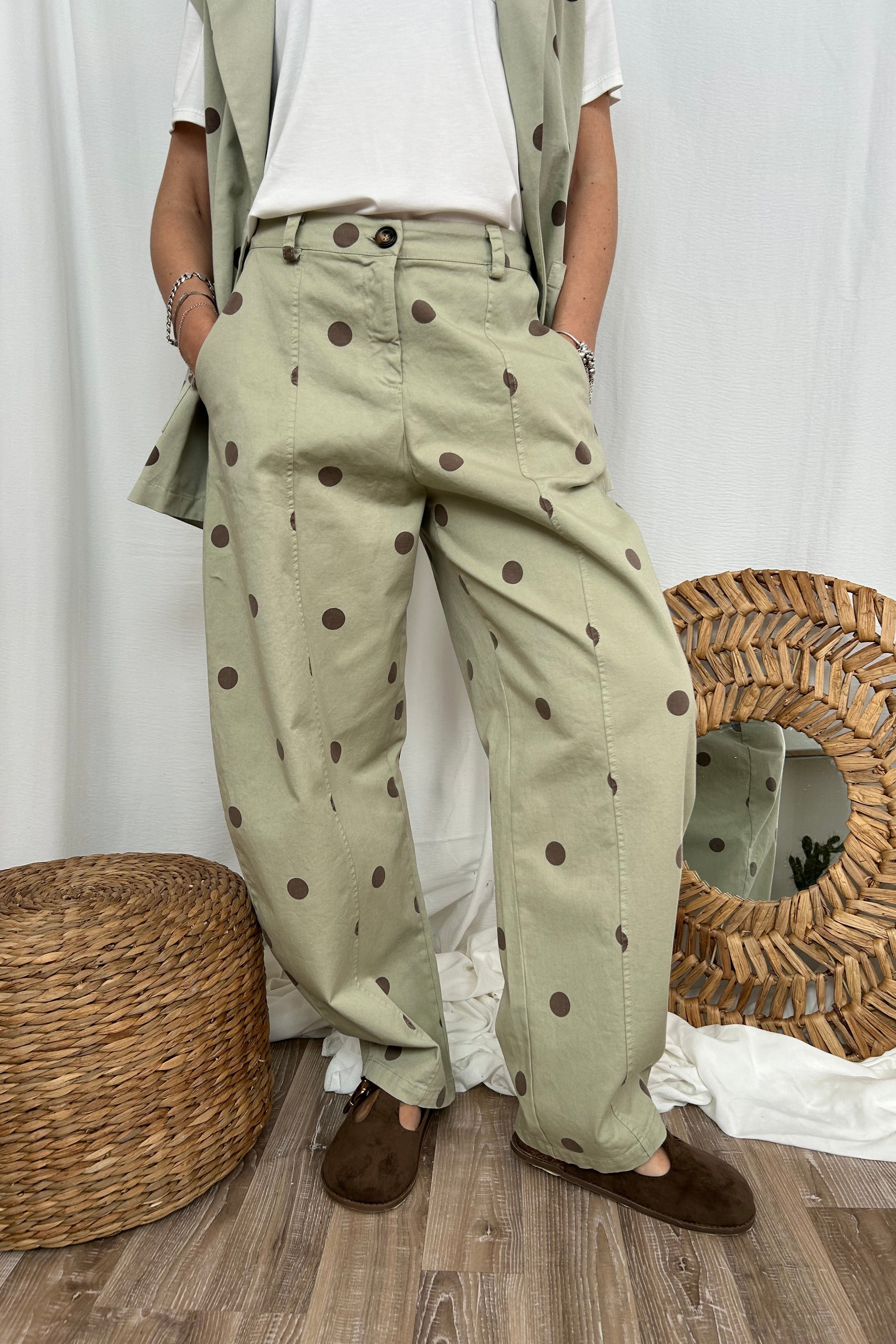 PANTALONE BALLOON CON STAMPA POIS COL. VERDE SALVIA