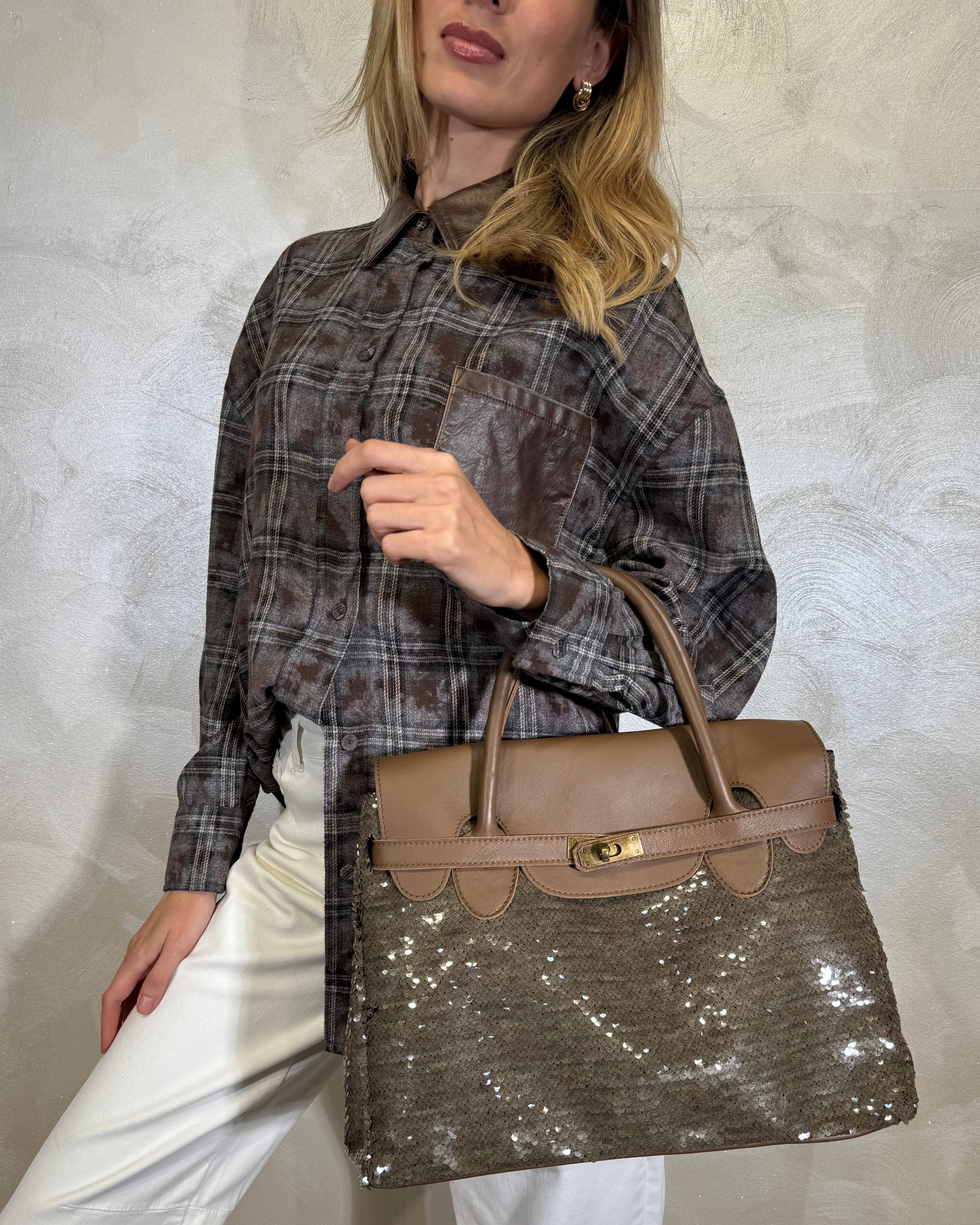 BORSA CON PAILLETTES COL.MARRONE