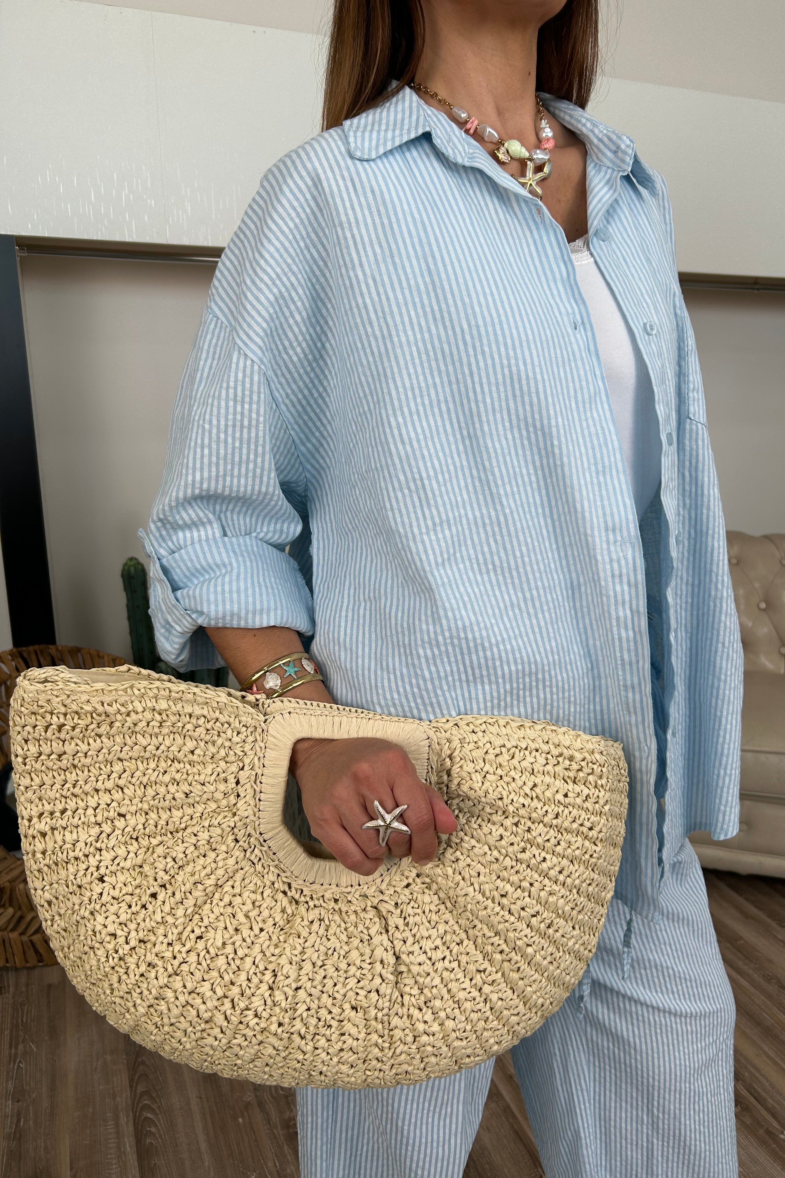 CAMICIA LEGGERA A RIGHE COL.CIELO