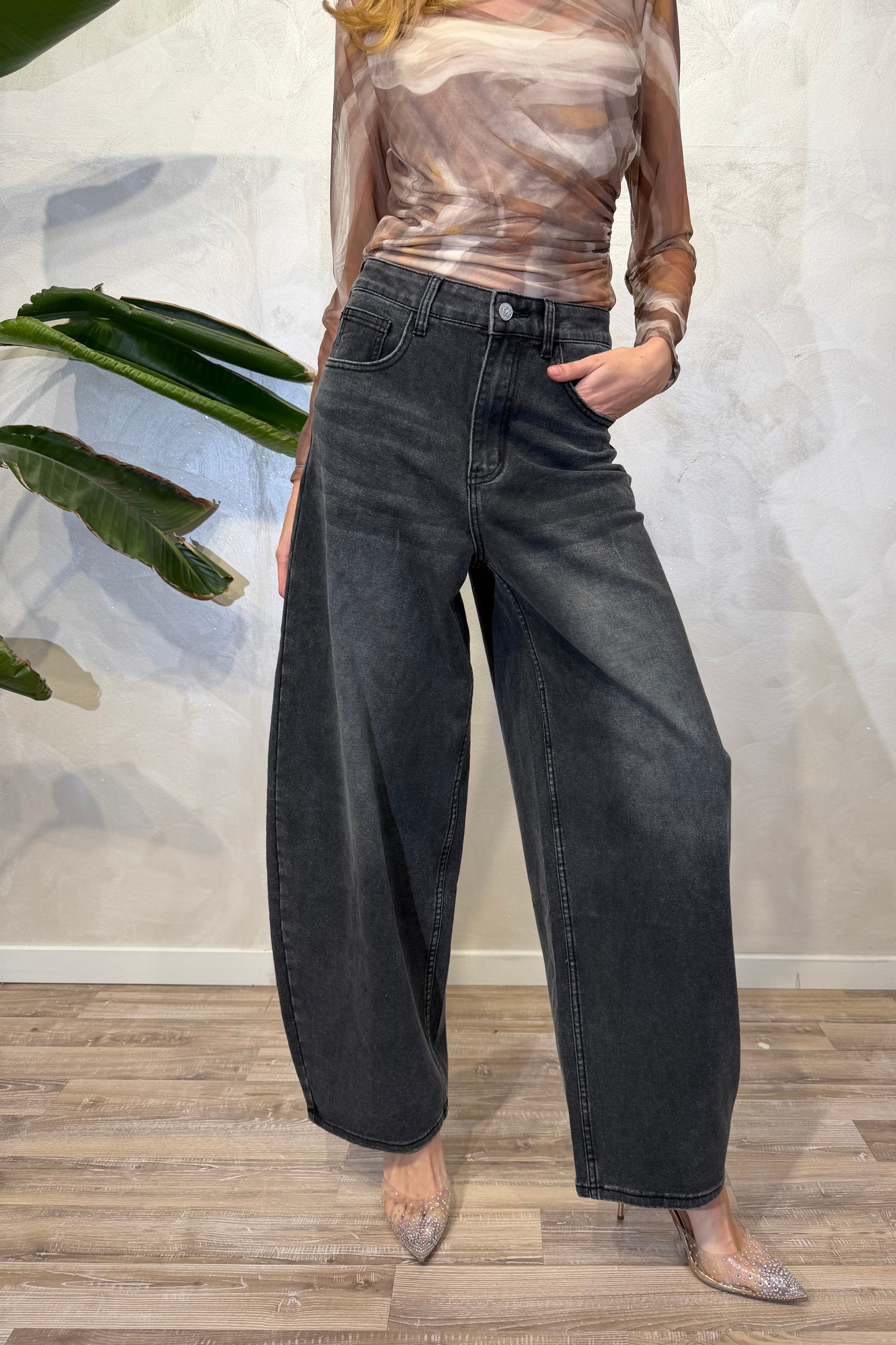 JEANS BALLOON LEG LAVAGGIO LEGGERMENTE SLAVATO COL. NERO