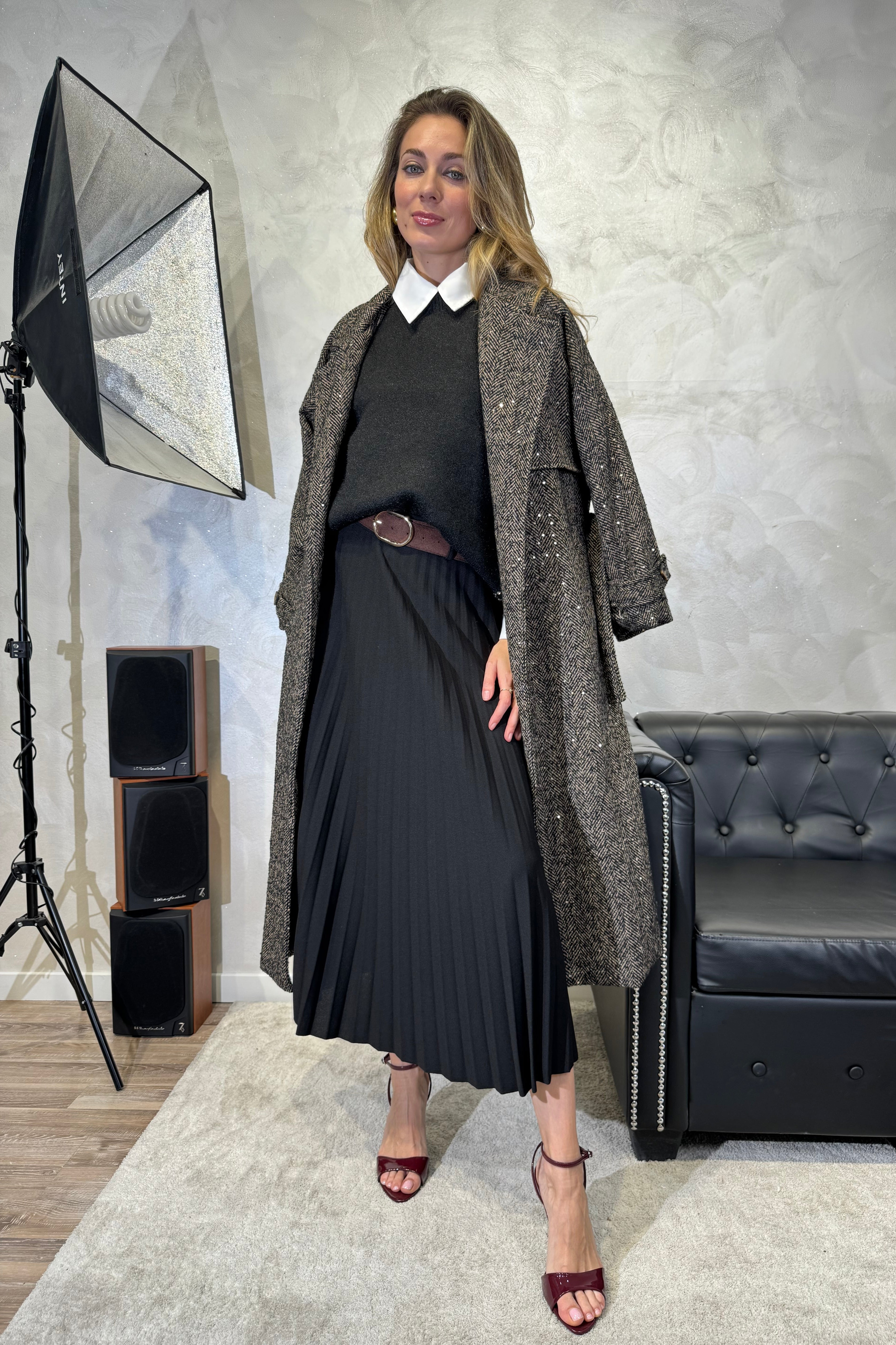 GONNA PLISSE' CON CINTURA COL. NERO