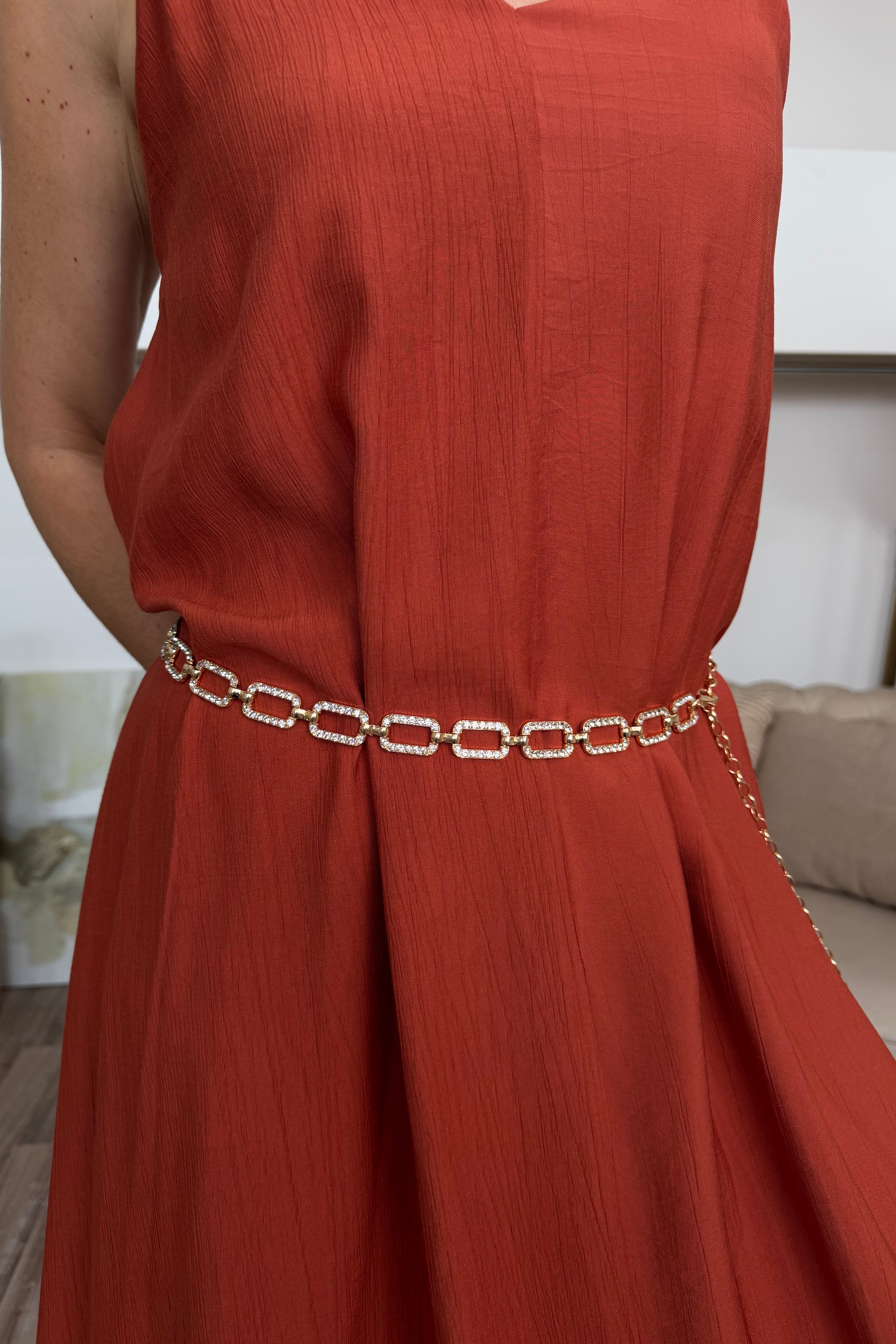 CINTURA ELEGANTE A MAGLIE RETTANGOLARI CON STRASS INCASTONATI COL. GOLD