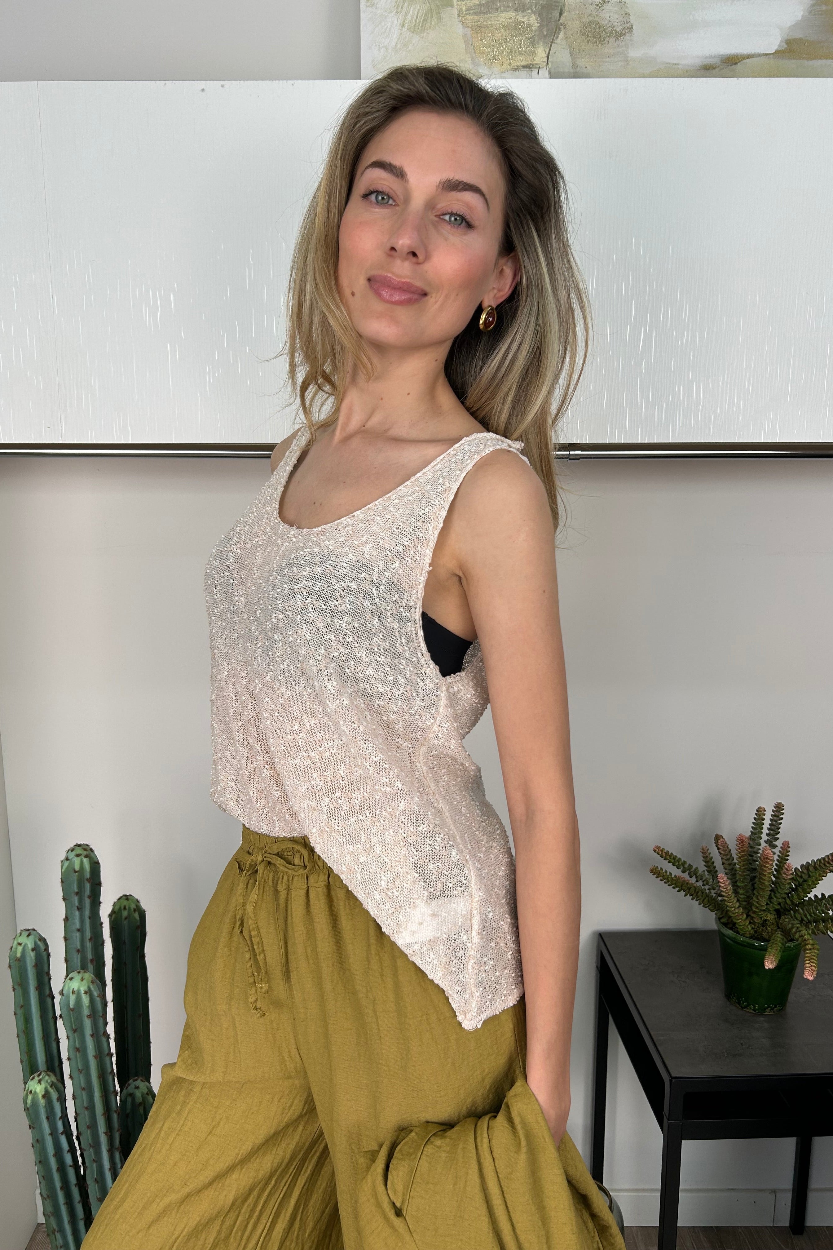 TOP TRICOT CHIARO TRAFORATO COL. PANNA