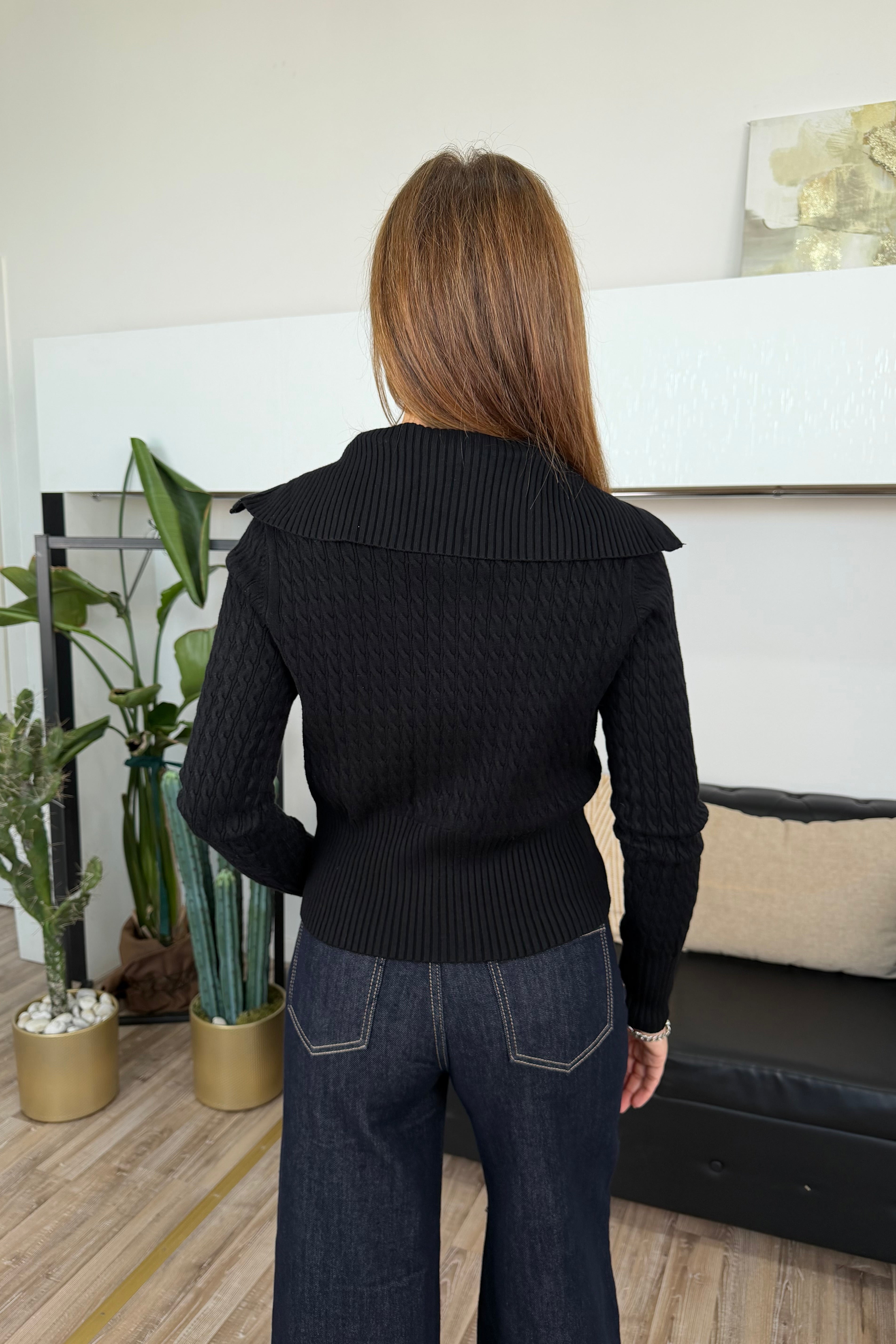 MAGLIONE A TRECCE CON ZIP COL. NERO
