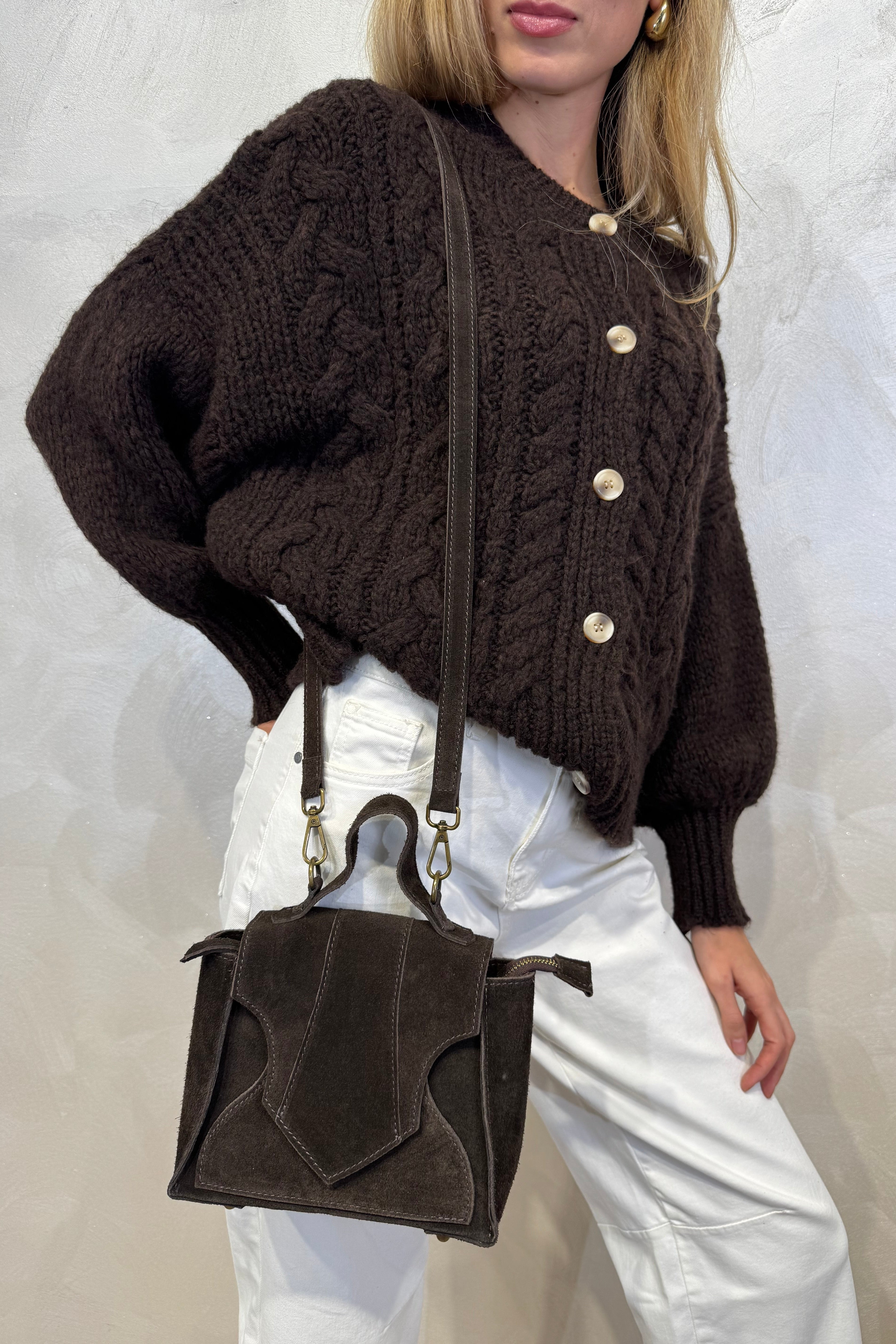 BORSA IN CAMOSCIO CON PANNELLI GEOMETRICI COL. MORO