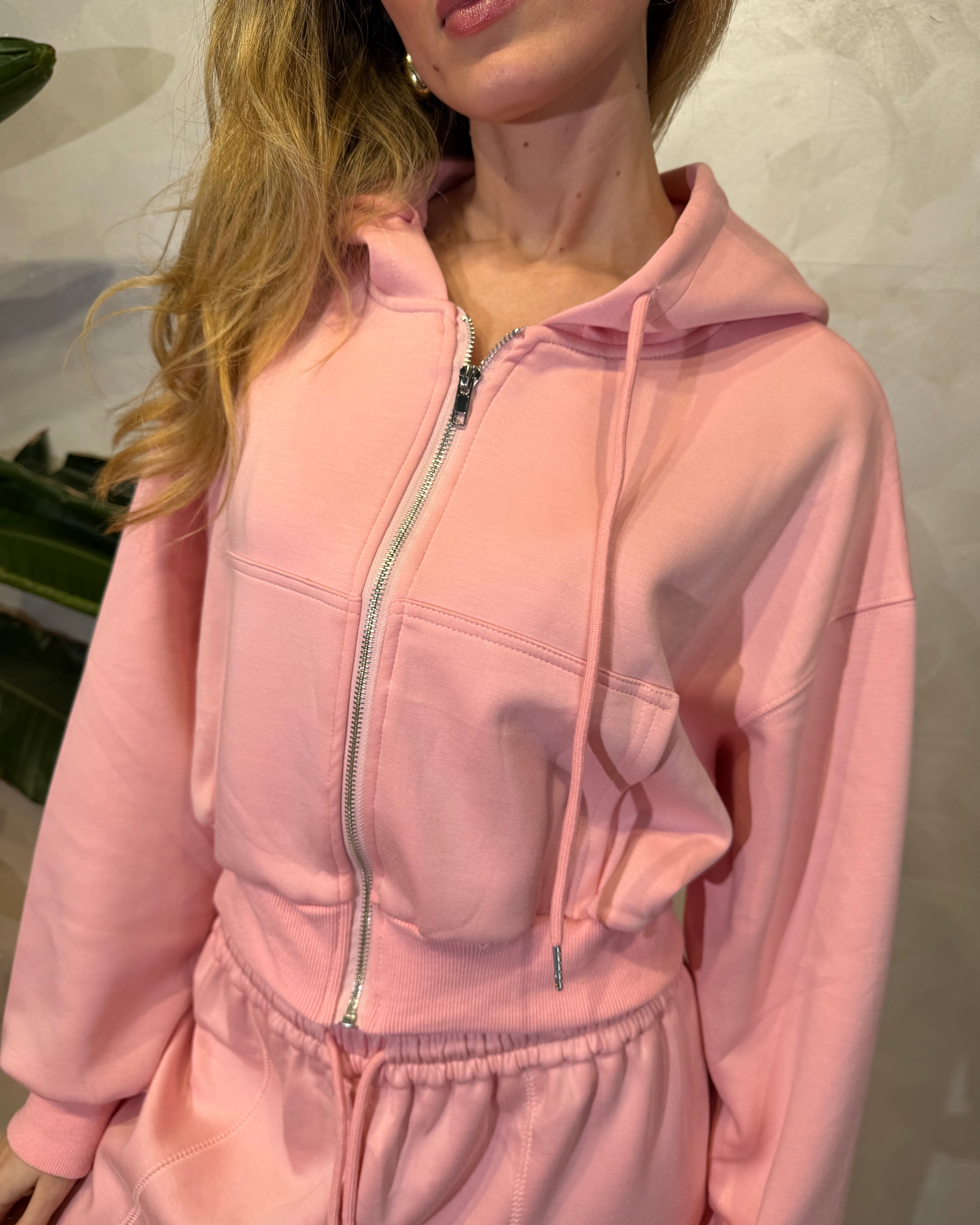 COMPLETO FELPA CON CAPPUCCIO E PANTALONI COL. ROSA