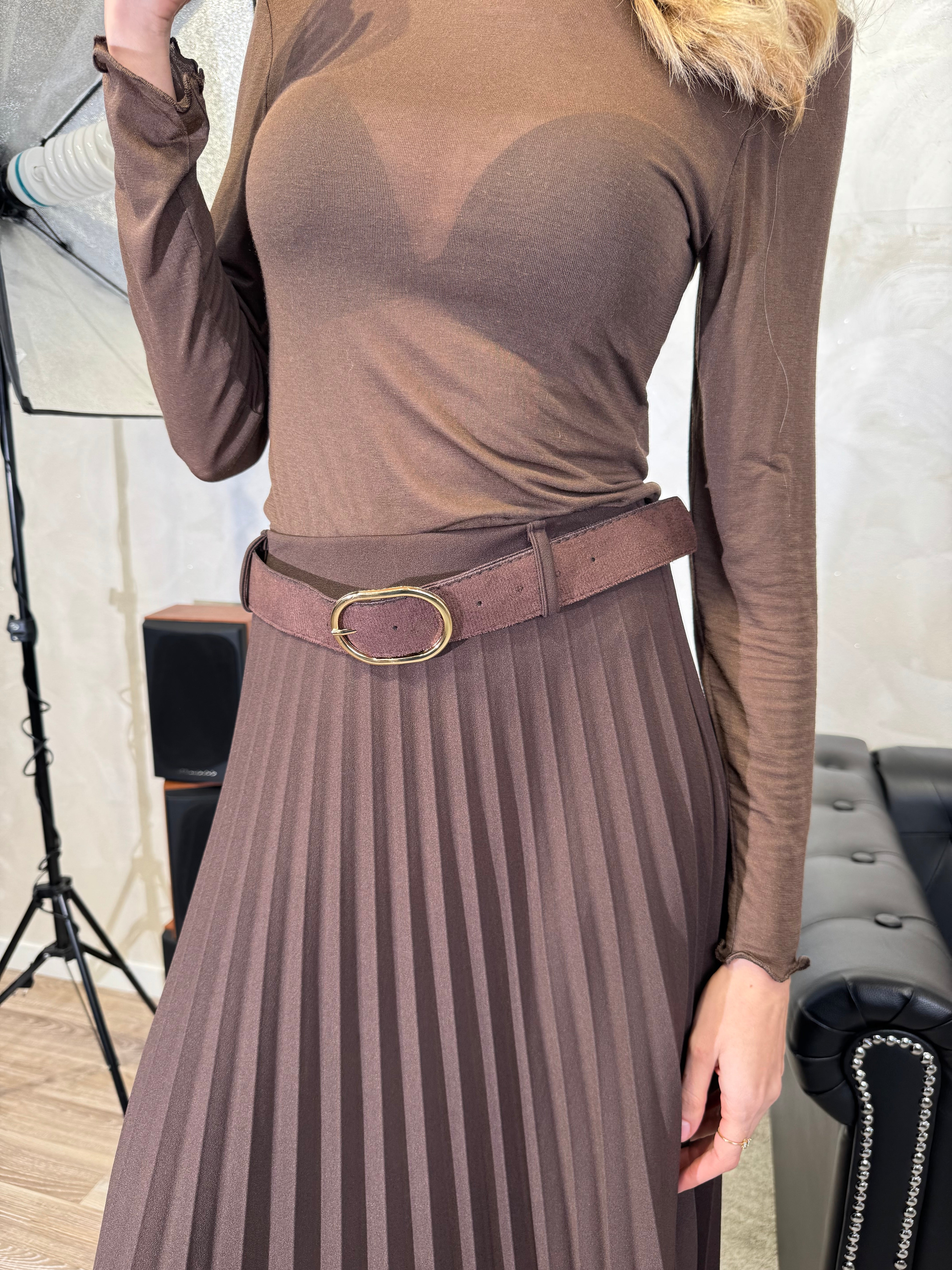 GONNA PLISSE' CON CINTURA COL. MORO