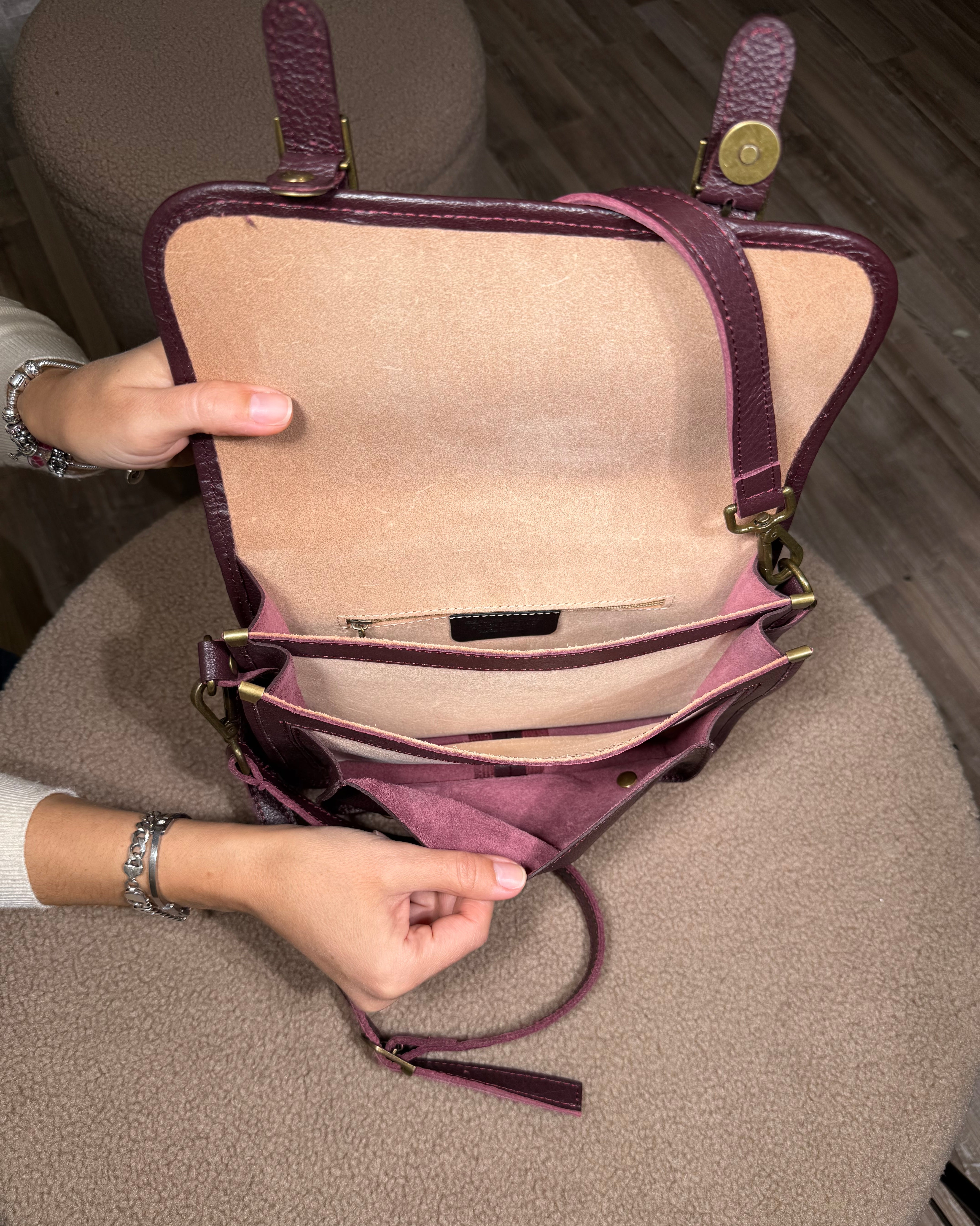 BORSA VERA PELLE DOPPIA FIBBIA COL.VINO