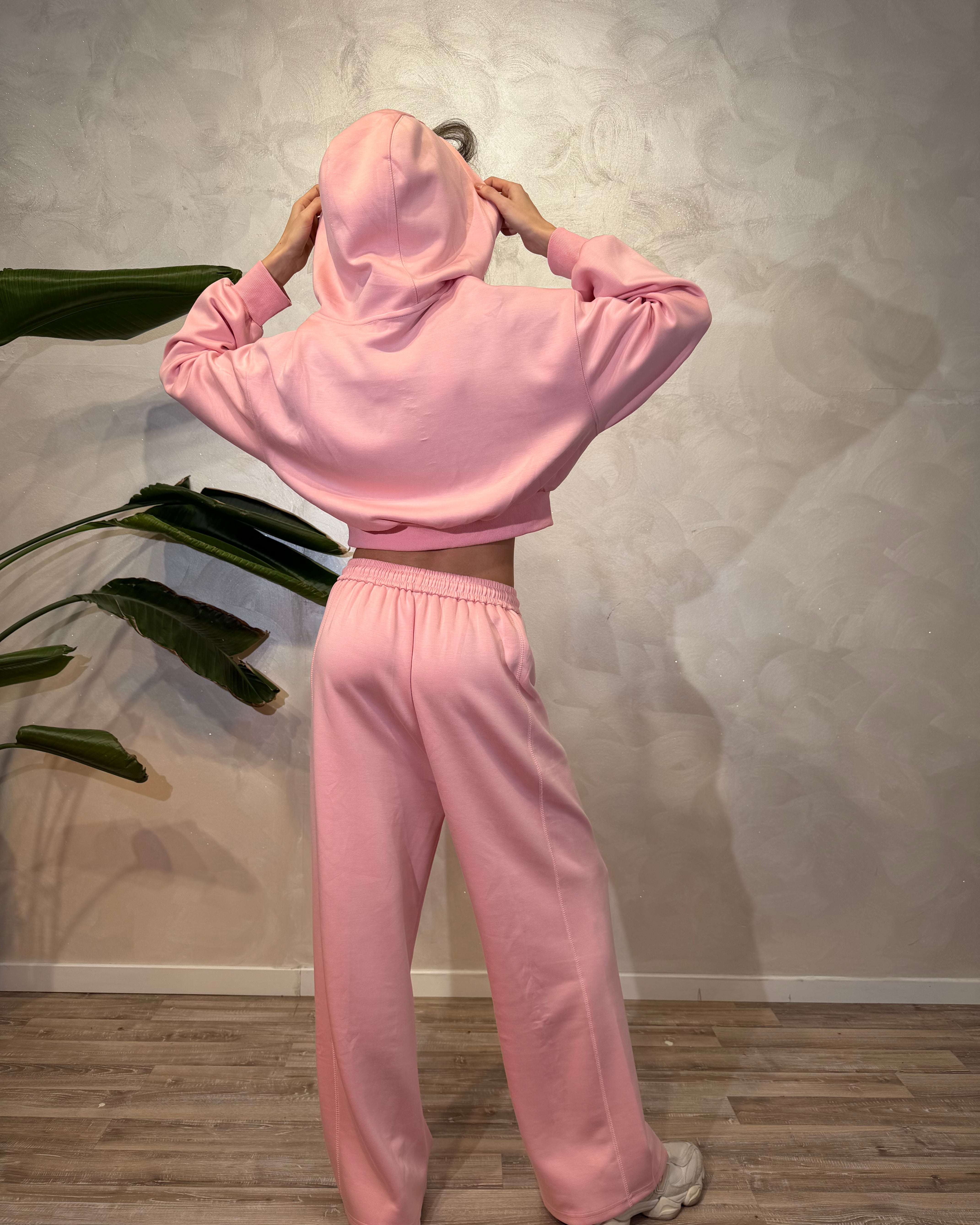 COMPLETO FELPA CON CAPPUCCIO E PANTALONI COL. ROSA