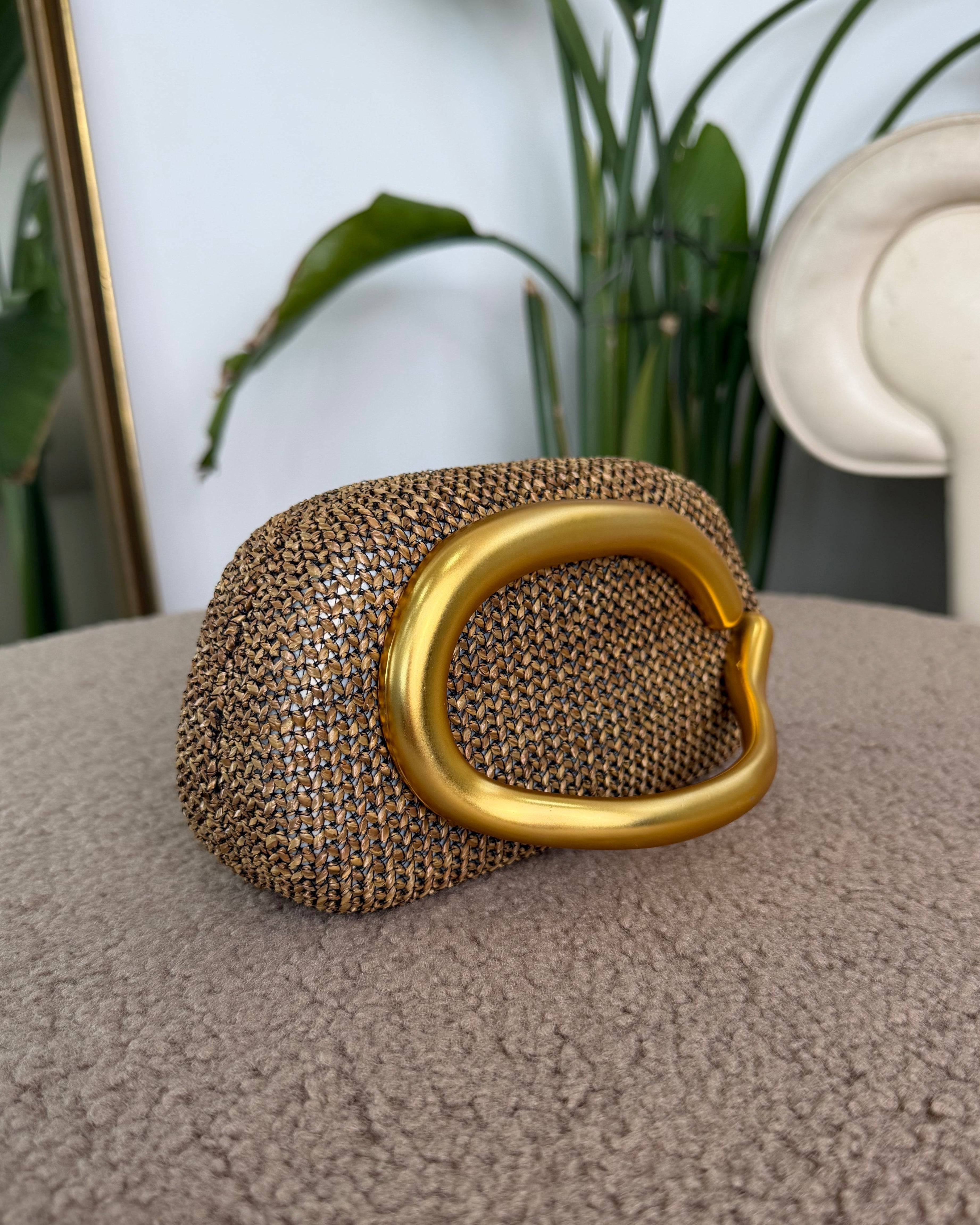 POCHETTE INTRECCITA CON DETTAGLIO RIGIDO COL. COFFE