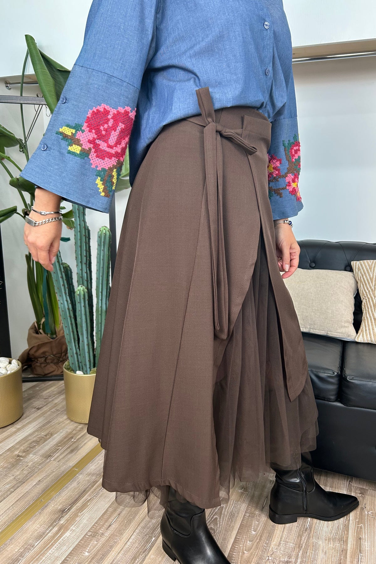 GONNA GIULIA DOPPIO VOLUME CON TULLE COL.CAFFE'