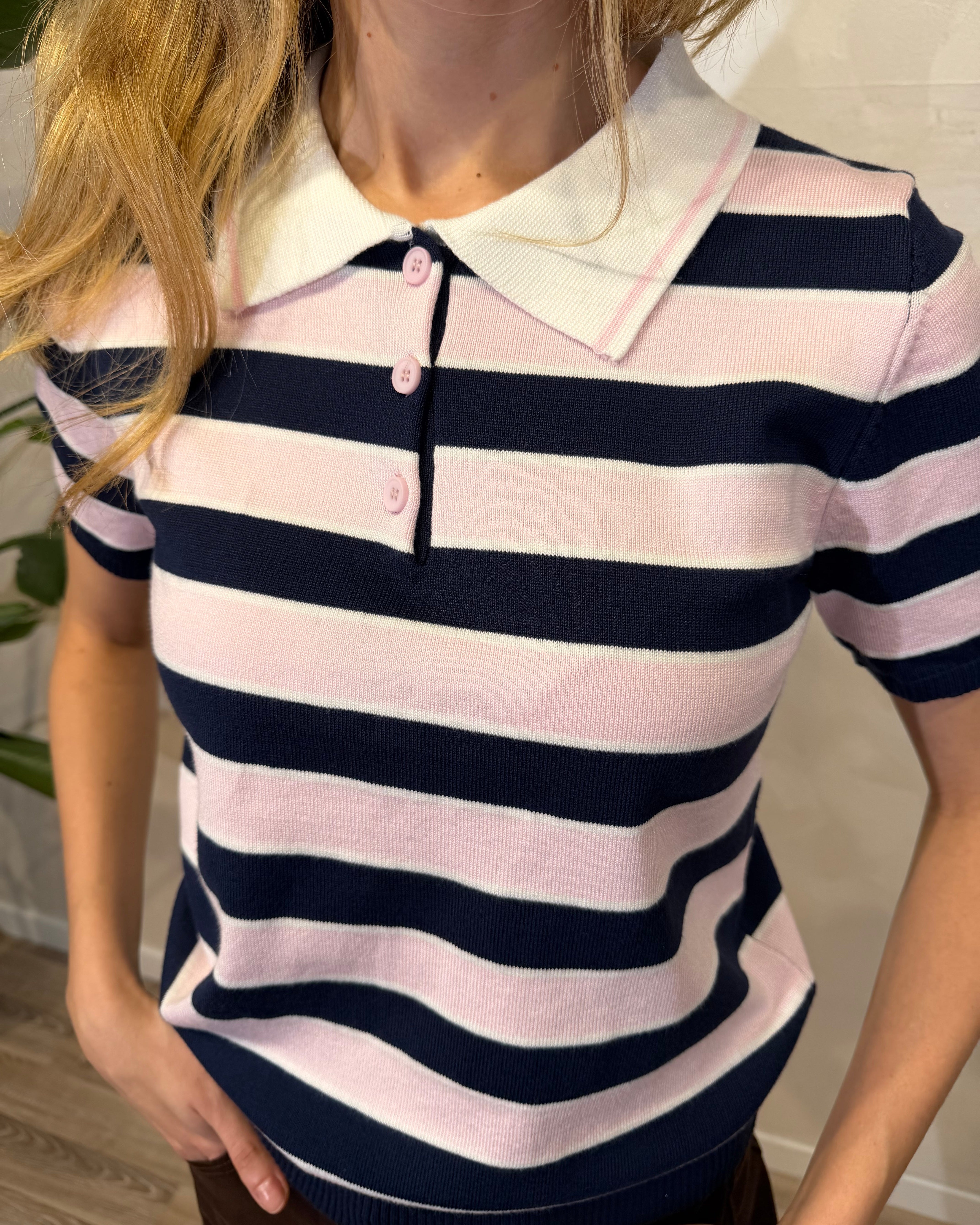 POLO IN MAGLIA RIGATA COL.ROSA