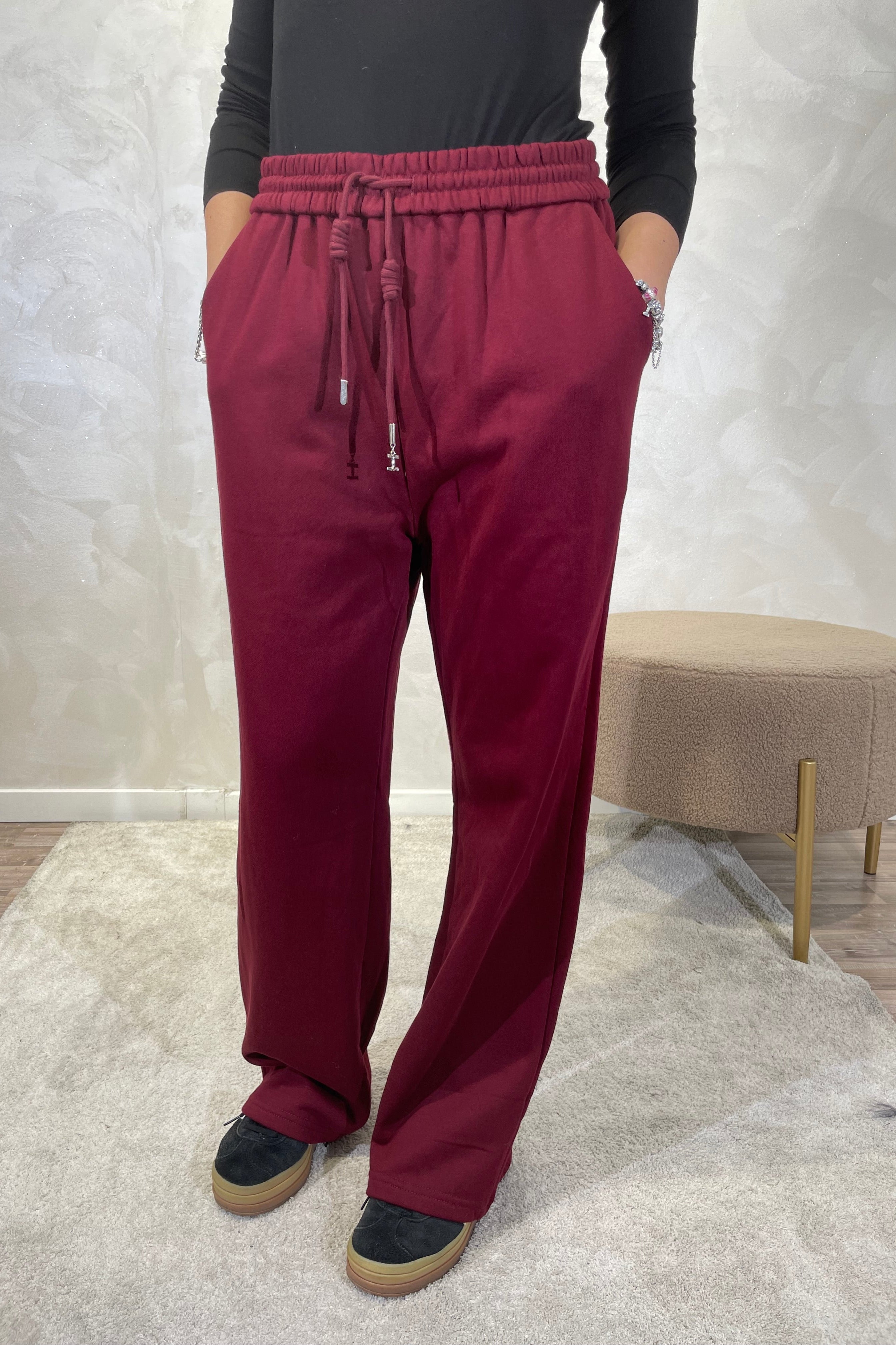 PANTALONE DI FELPA CON COULISSE COL. BORDEAUX