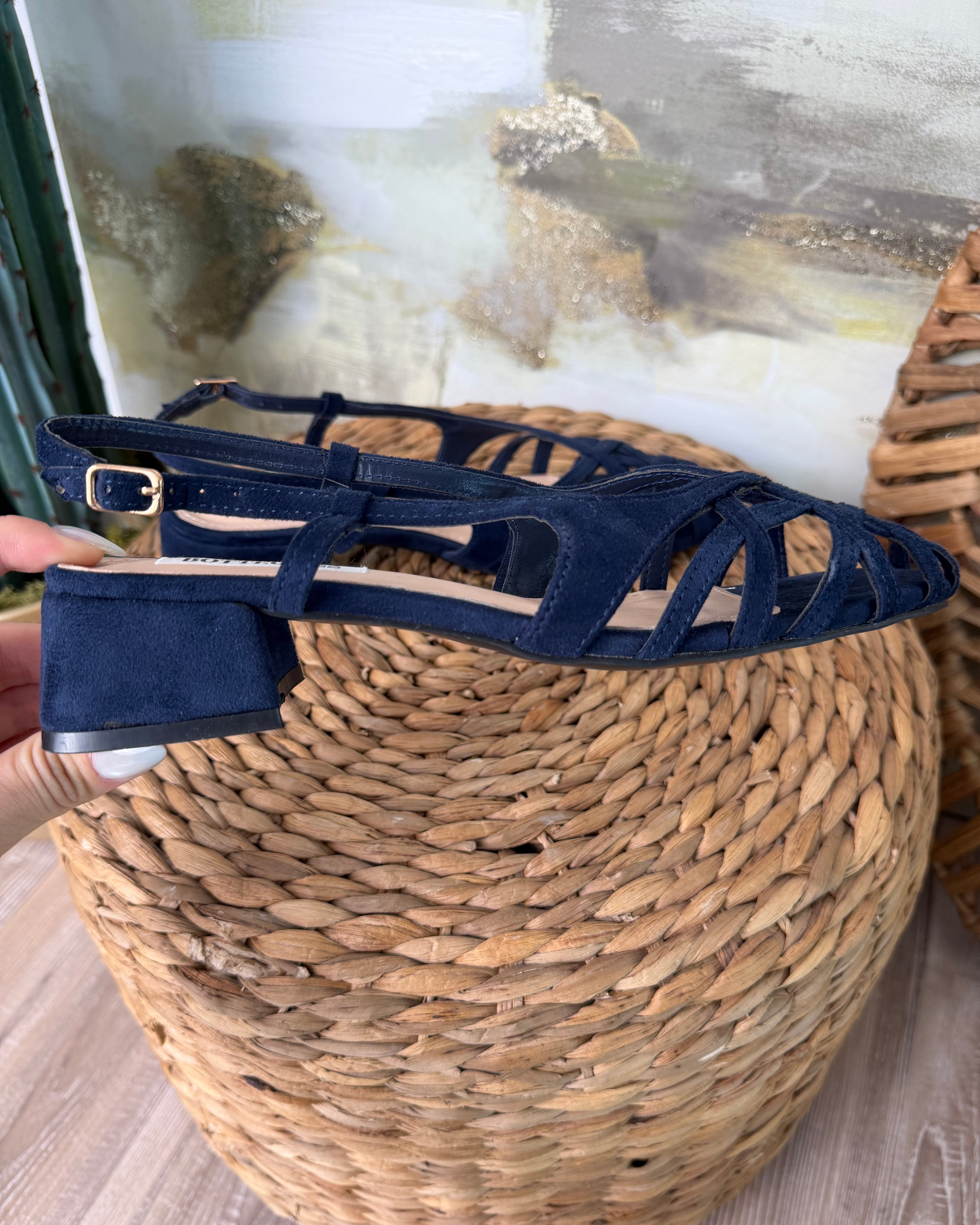 SANDALI INTRECCIATI CON TACCO QUADRATO COL. BLU SCURO