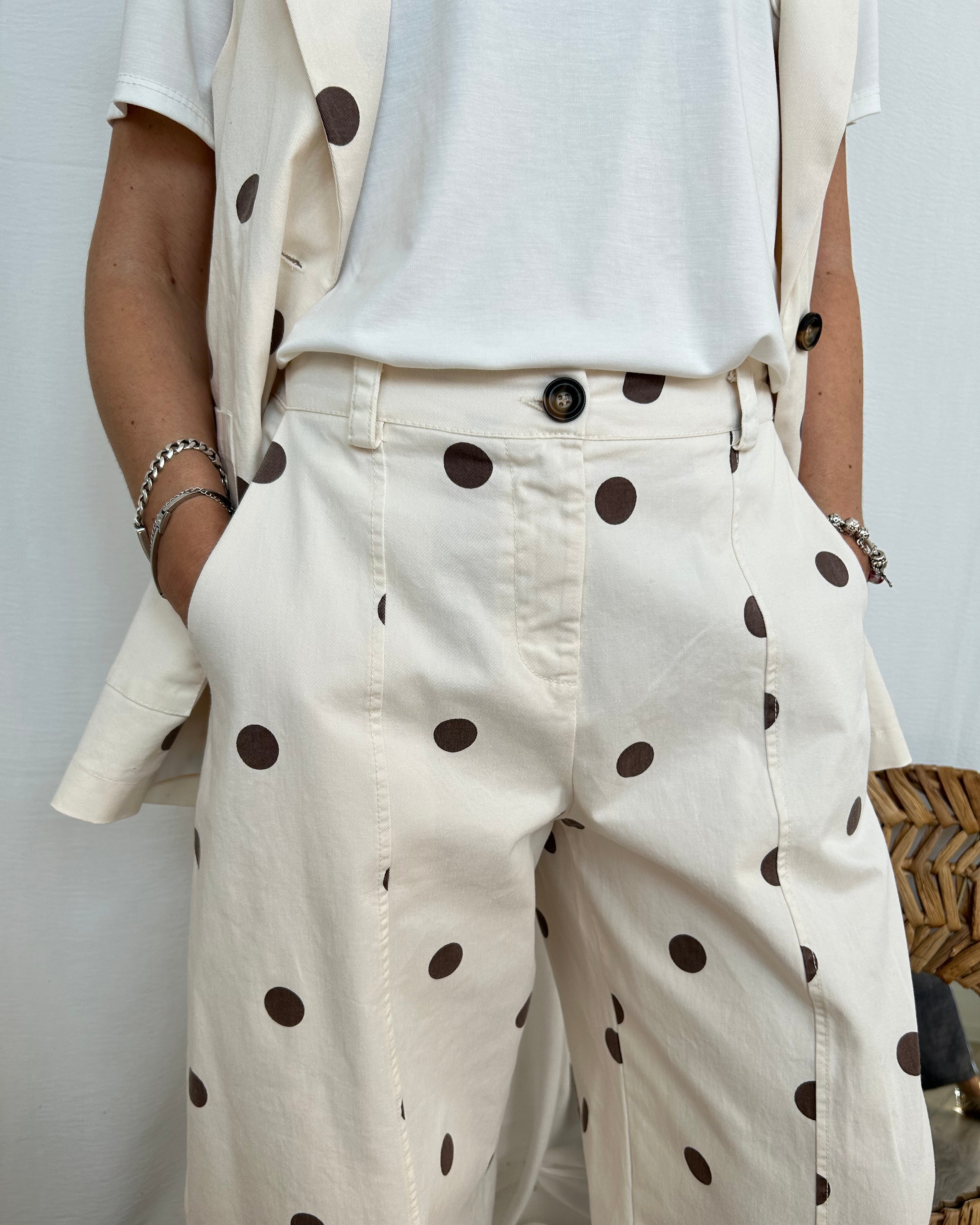 PANTALONE BALLOON CON STAMPA POIS COL. GESSO