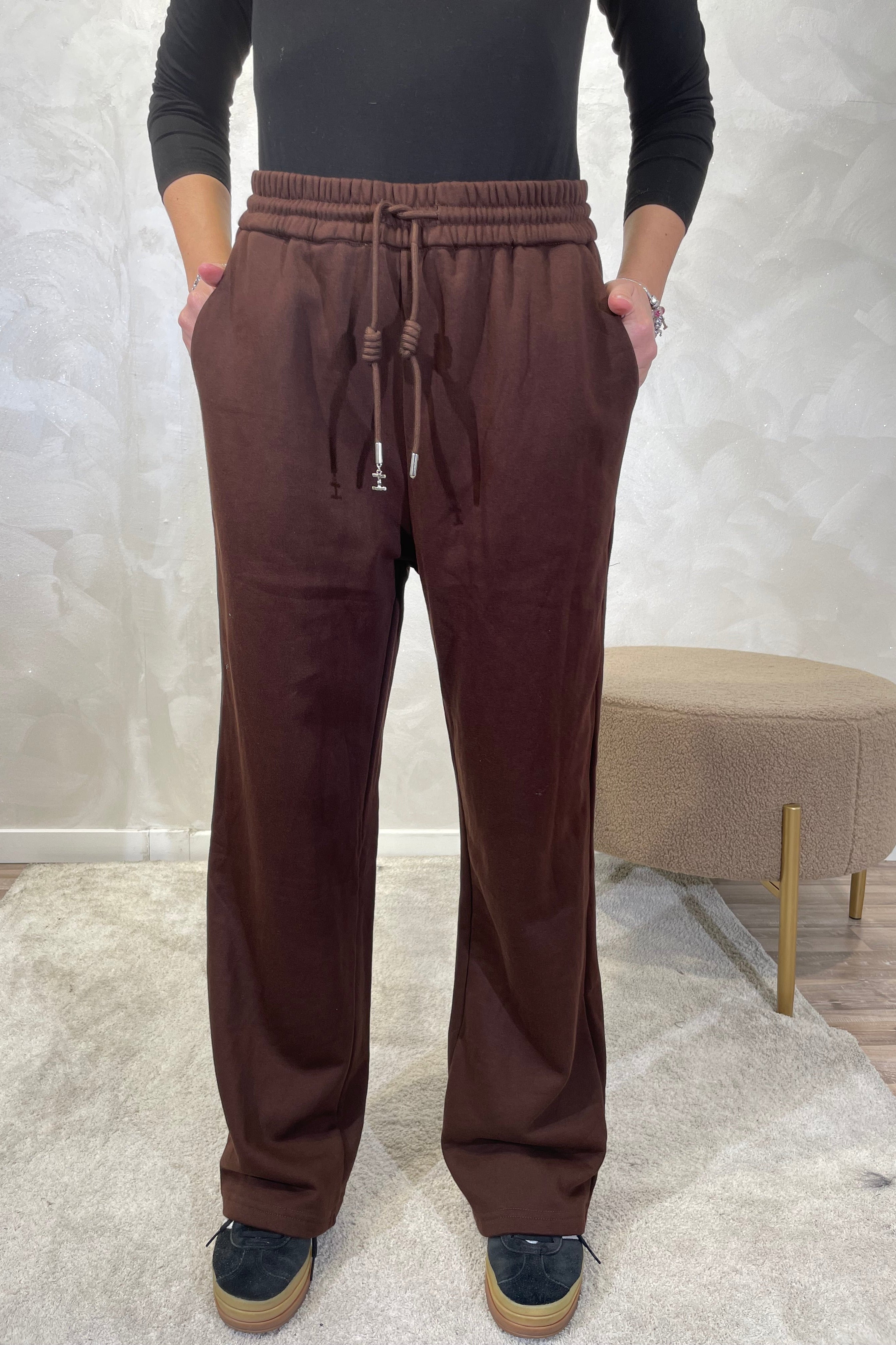 PANTALONE DI FELPA CON COULISSE COL. MORO
