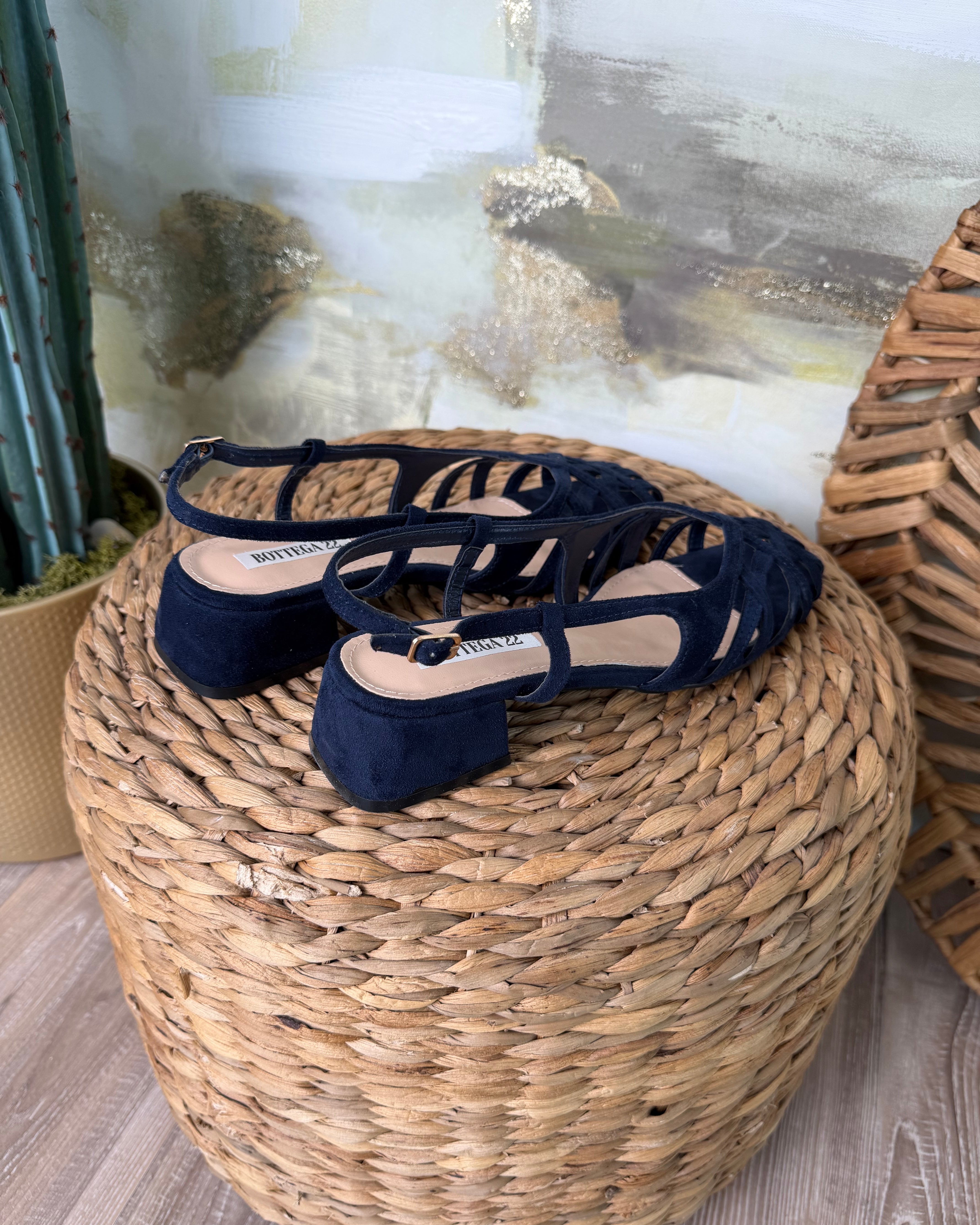SANDALI INTRECCIATI CON TACCO QUADRATO COL. BLU SCURO