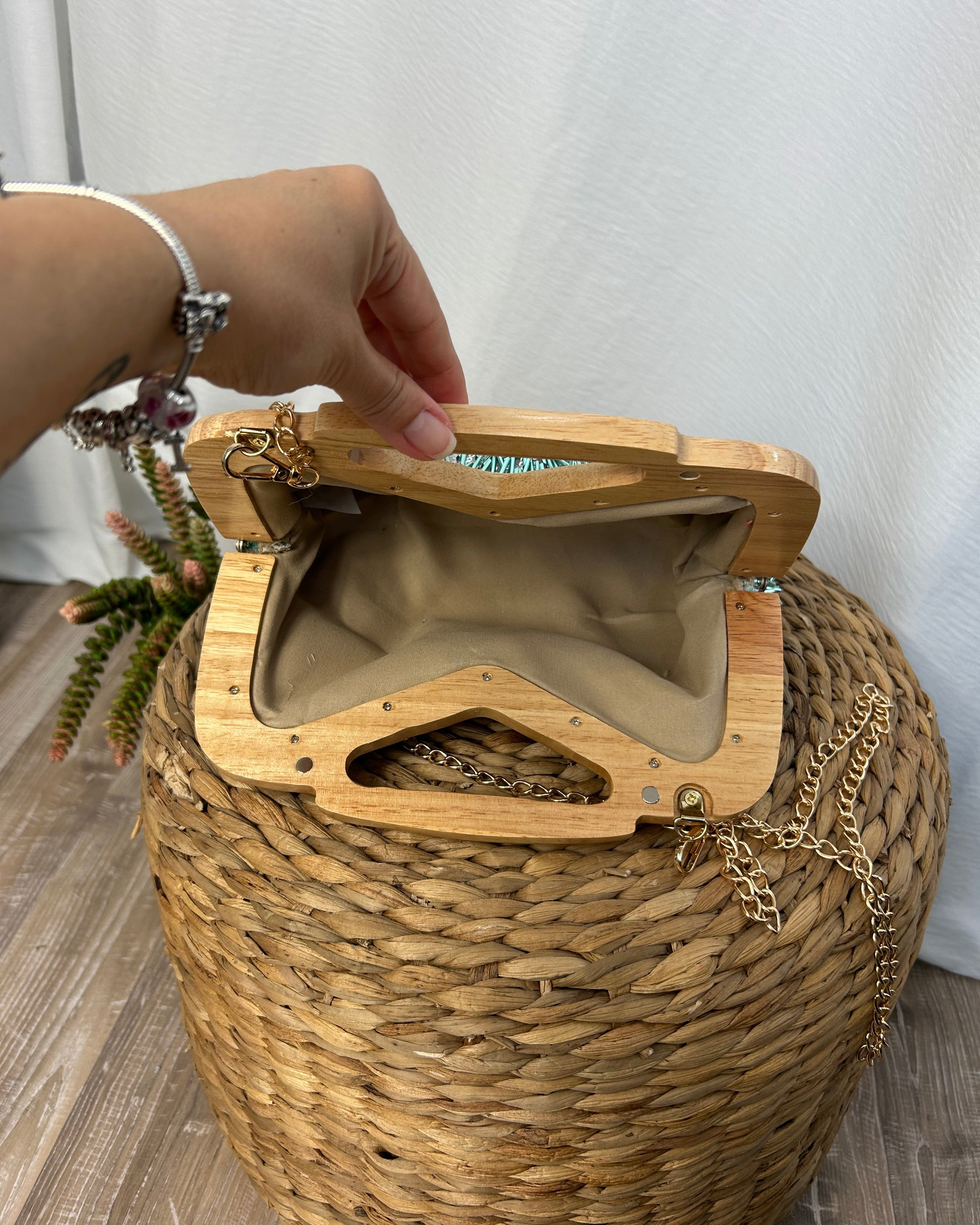 MINI BAG FRINGE CON MANICO IN LEGNO COL. VERDE