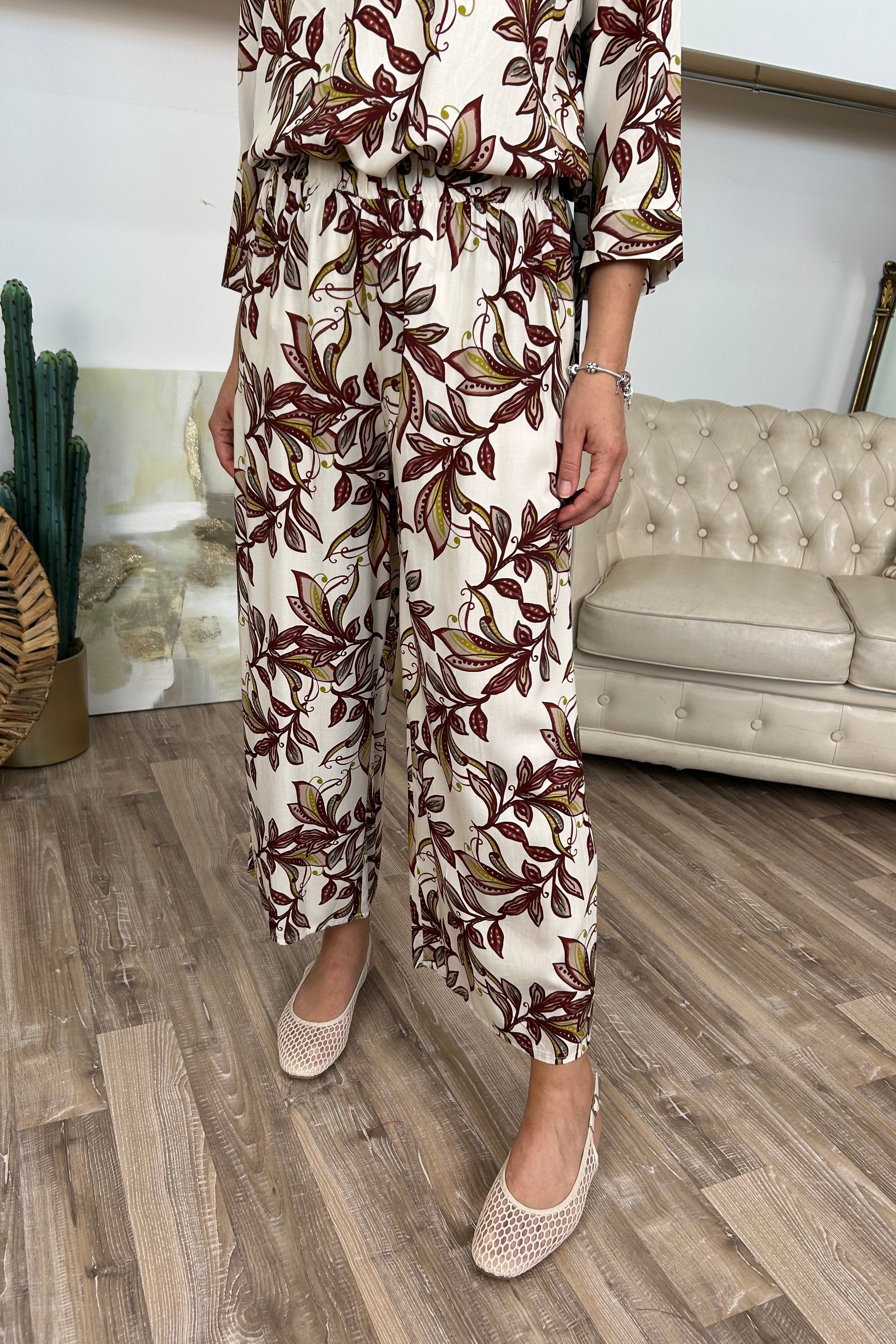 COMPLETO LEAF PRINT BLUSA E PANTALONE WIDE-LEG