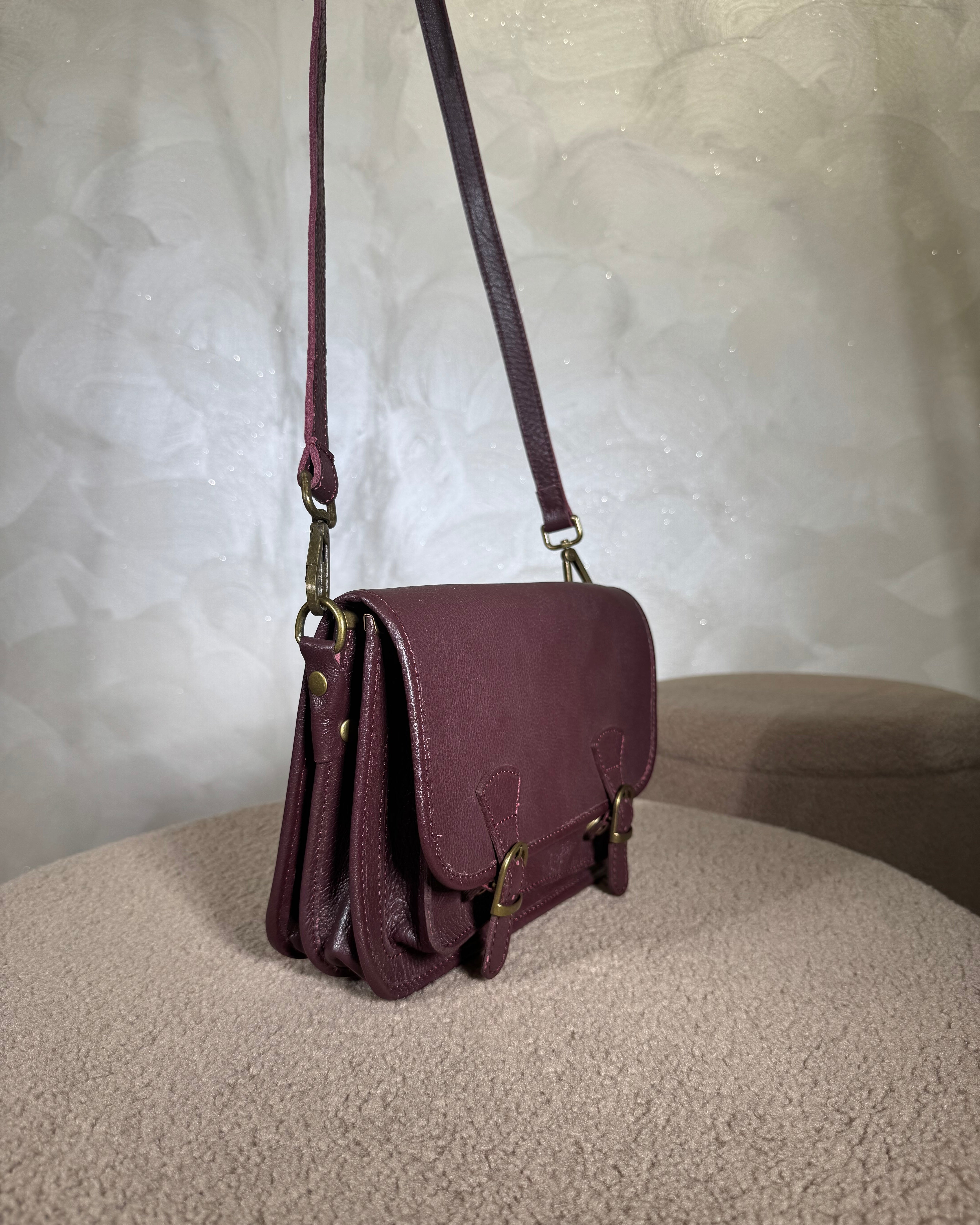 BORSA VERA PELLE DOPPIA FIBBIA COL.VINO