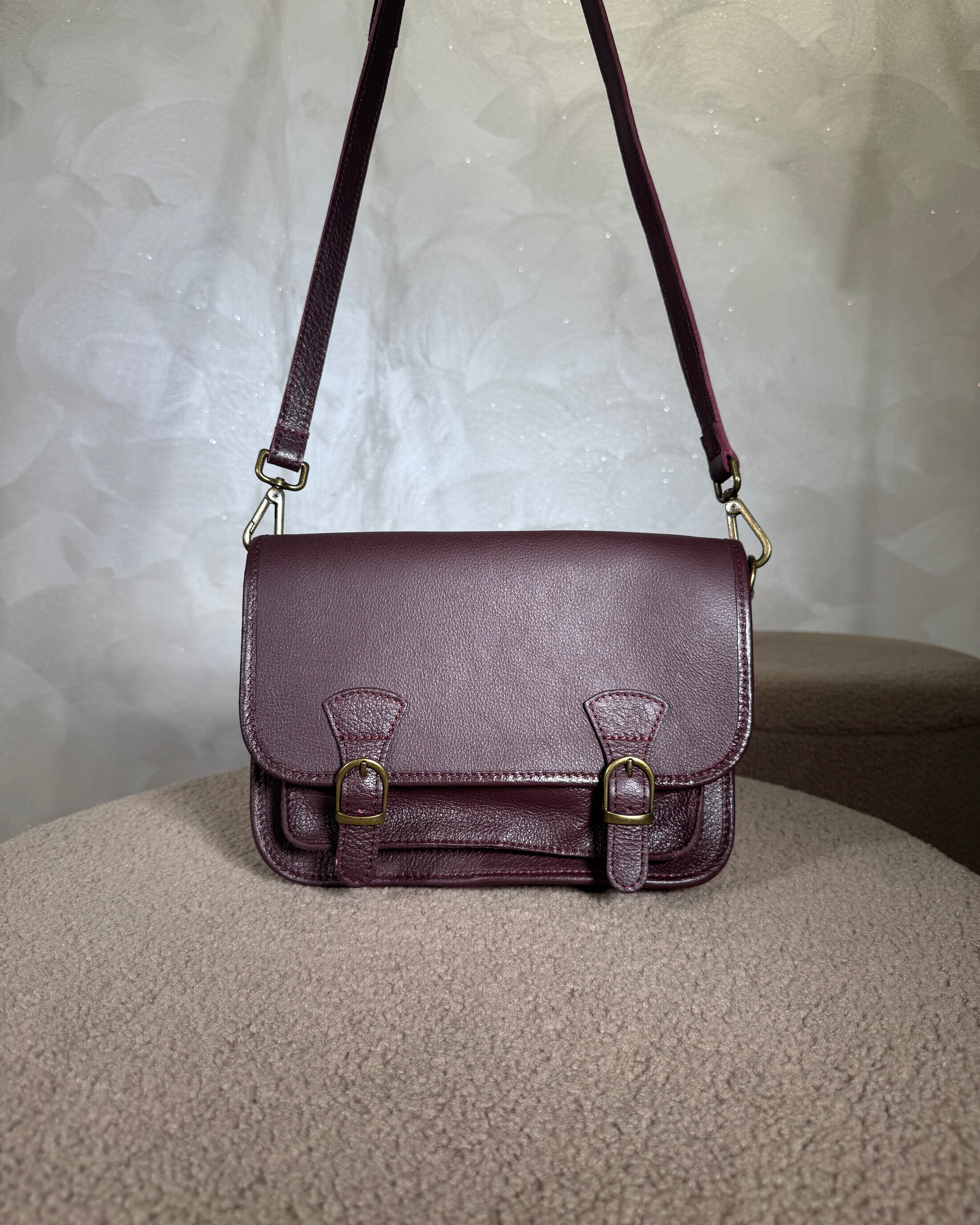 BORSA VERA PELLE DOPPIA FIBBIA COL.VINO