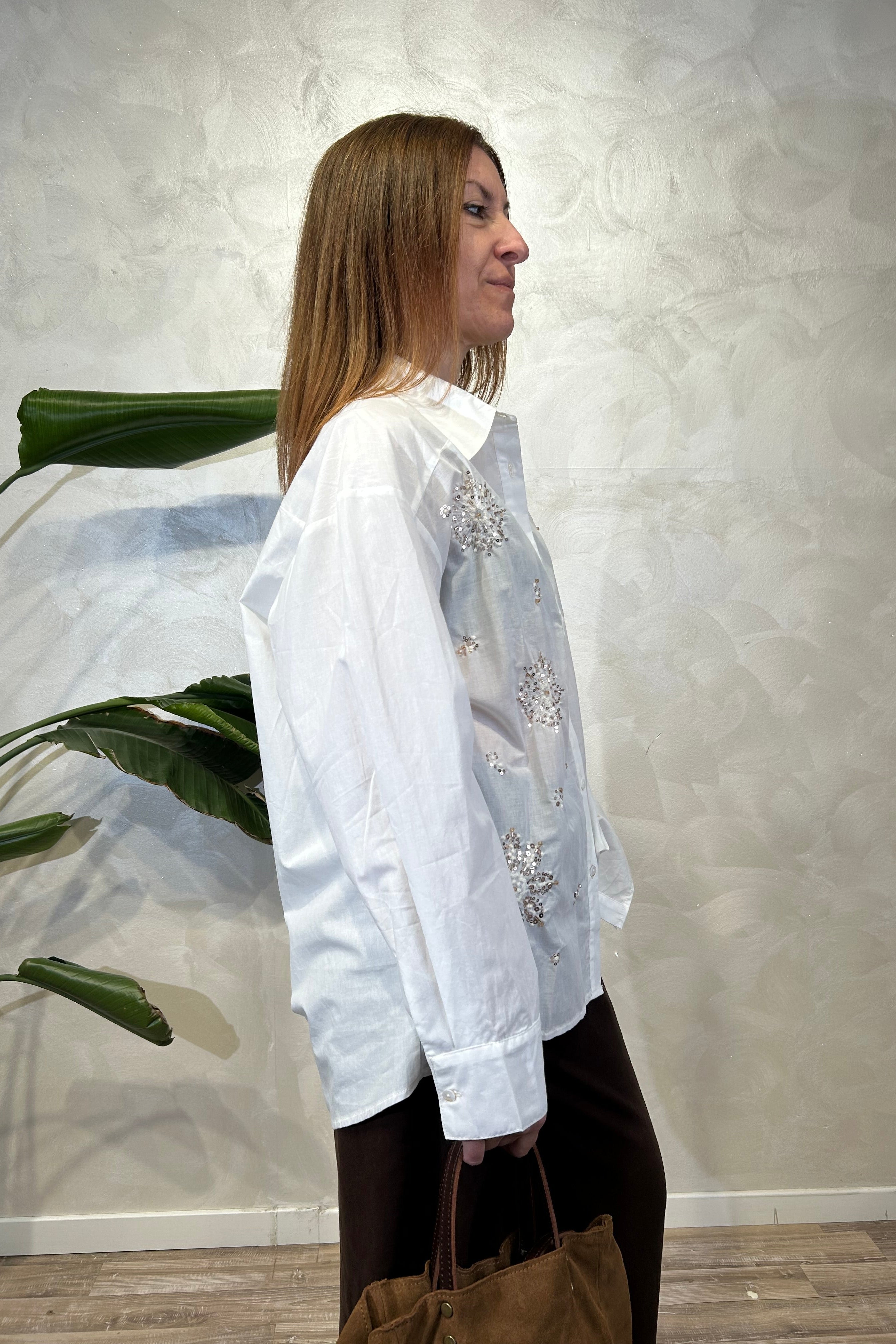CAMICIA POPELINE DI COTONE CON RICAMI COL. PANNA