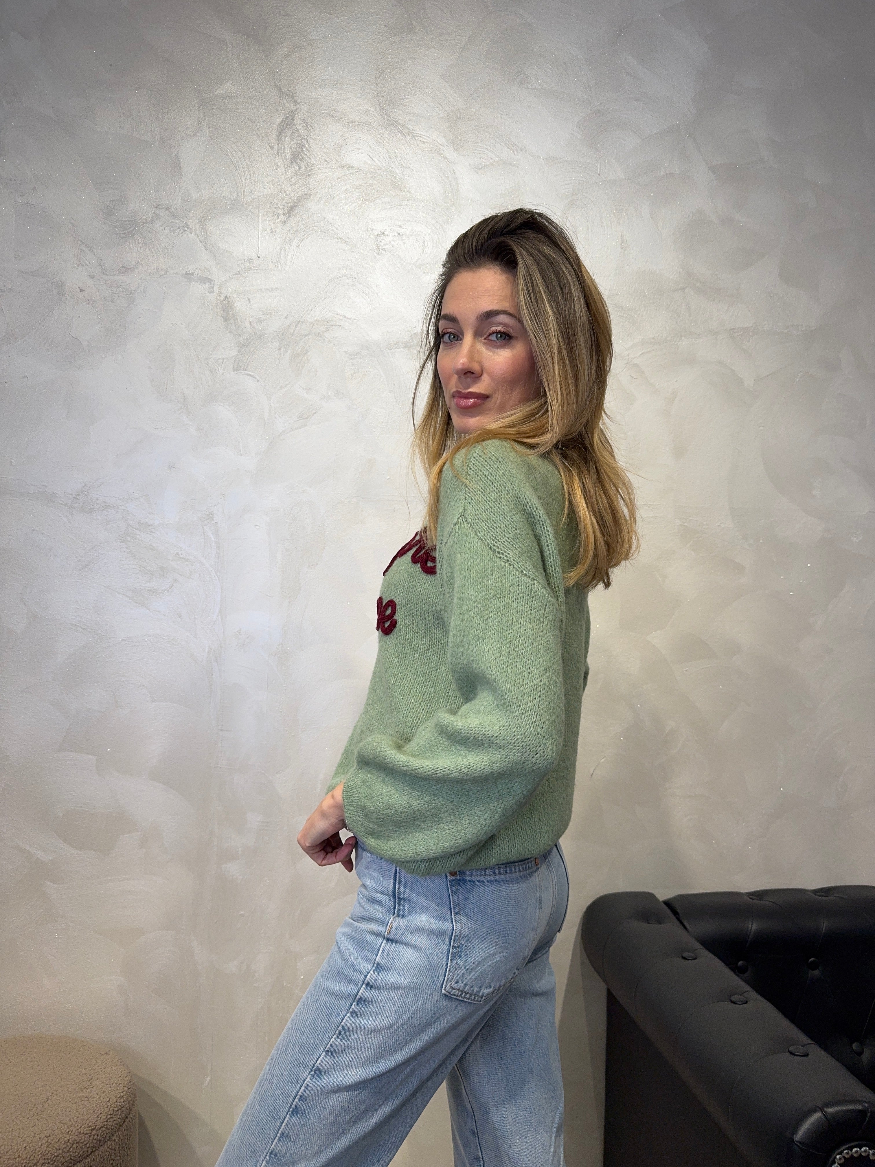 MAGLIONE CON RICAMO "HO SEMPRE RAGIONE" COL.VERDE