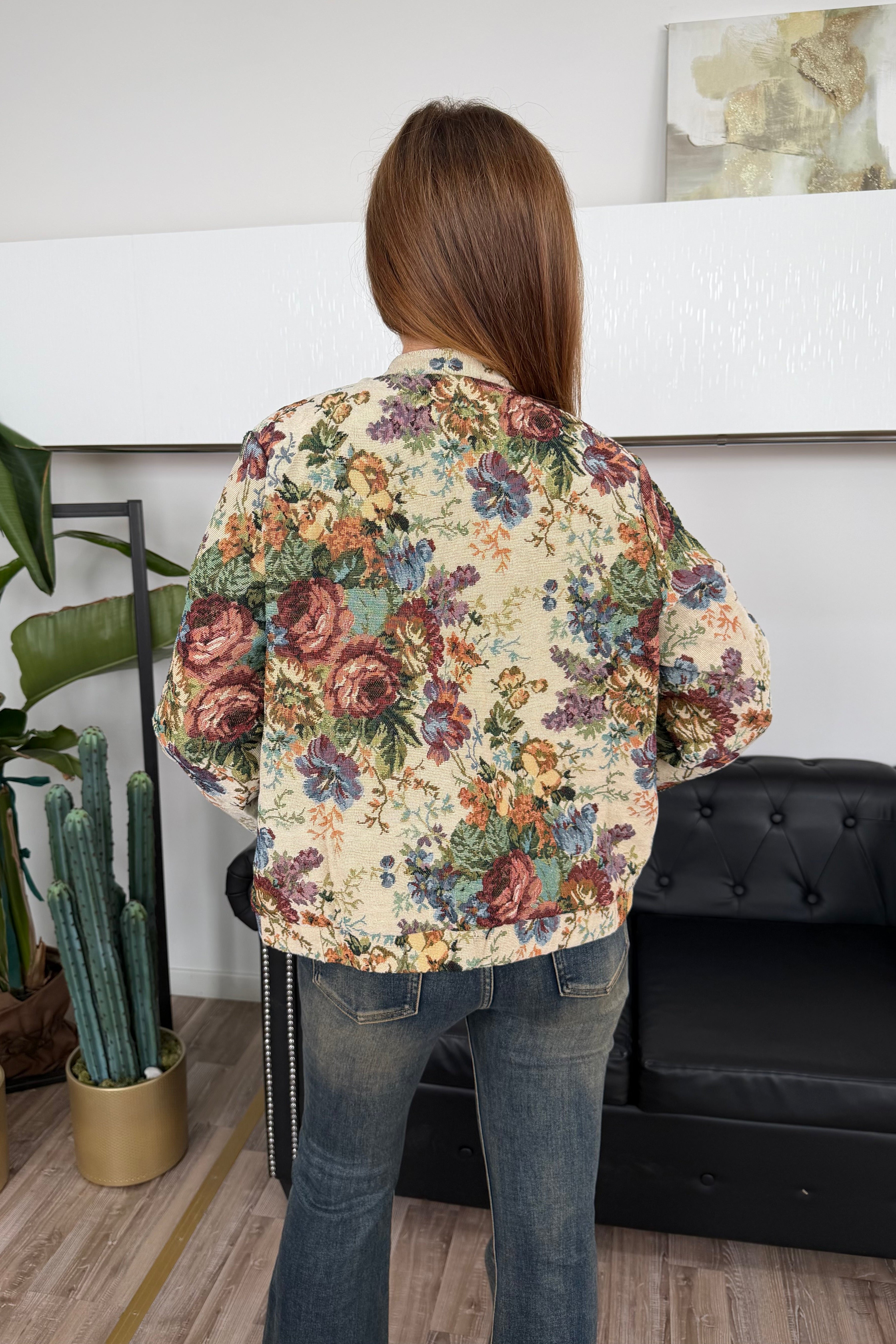 GIACCA CORTA FLOREALE IN JACQUARD