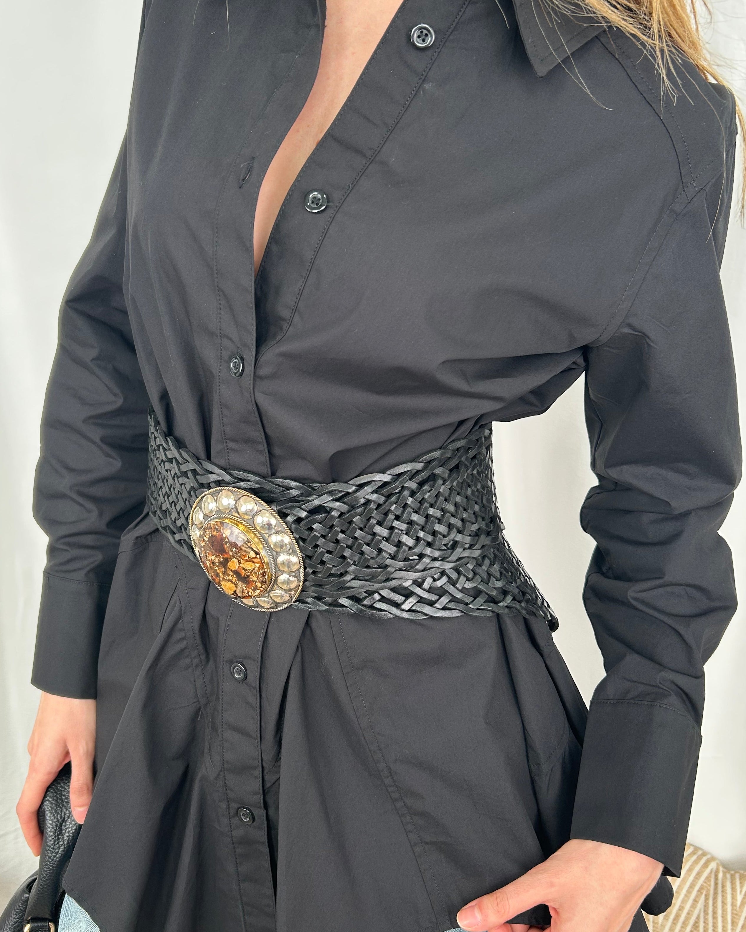 CINTURA ALTA INTRECCIATA VERA PELLE COL. NERO