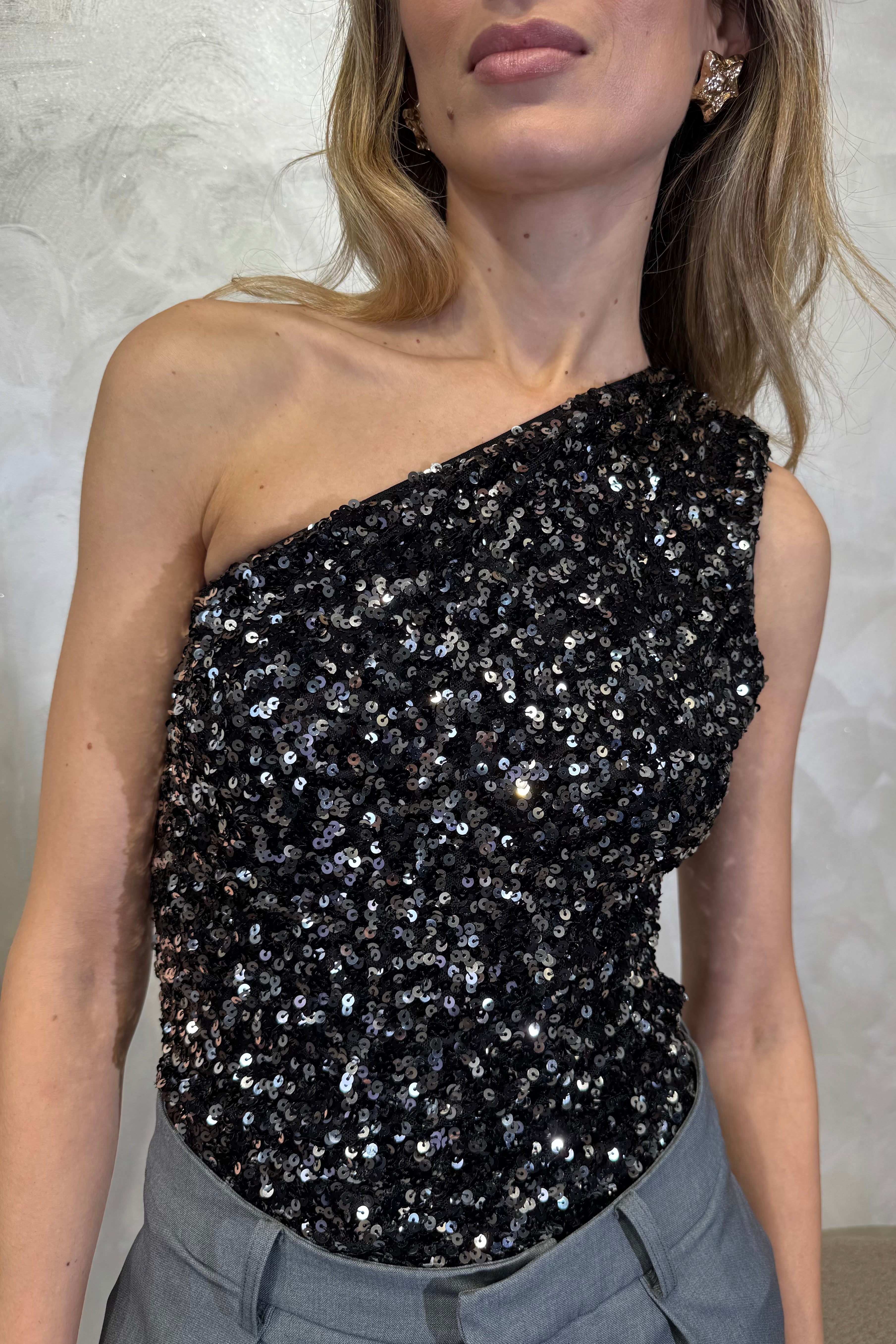 BODY MONOSPALLA IN PILLETTES COL. NERO