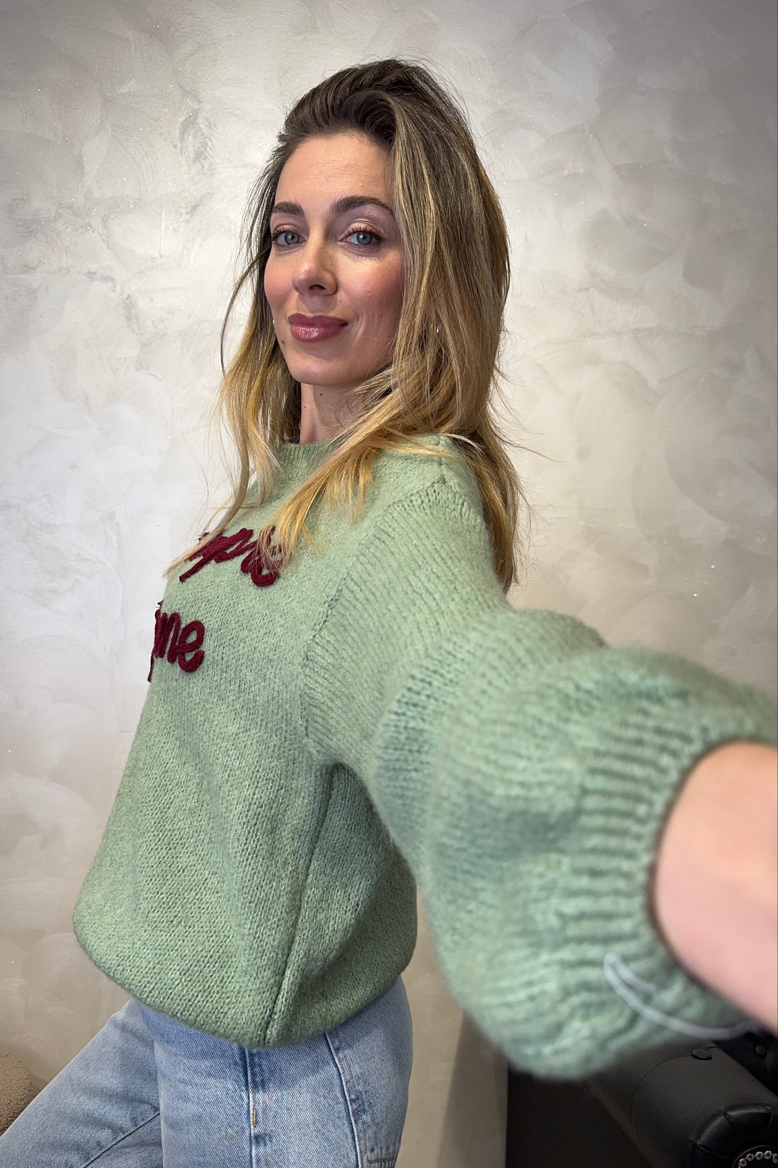 MAGLIONE CON RICAMO "HO SEMPRE RAGIONE" COL.VERDE