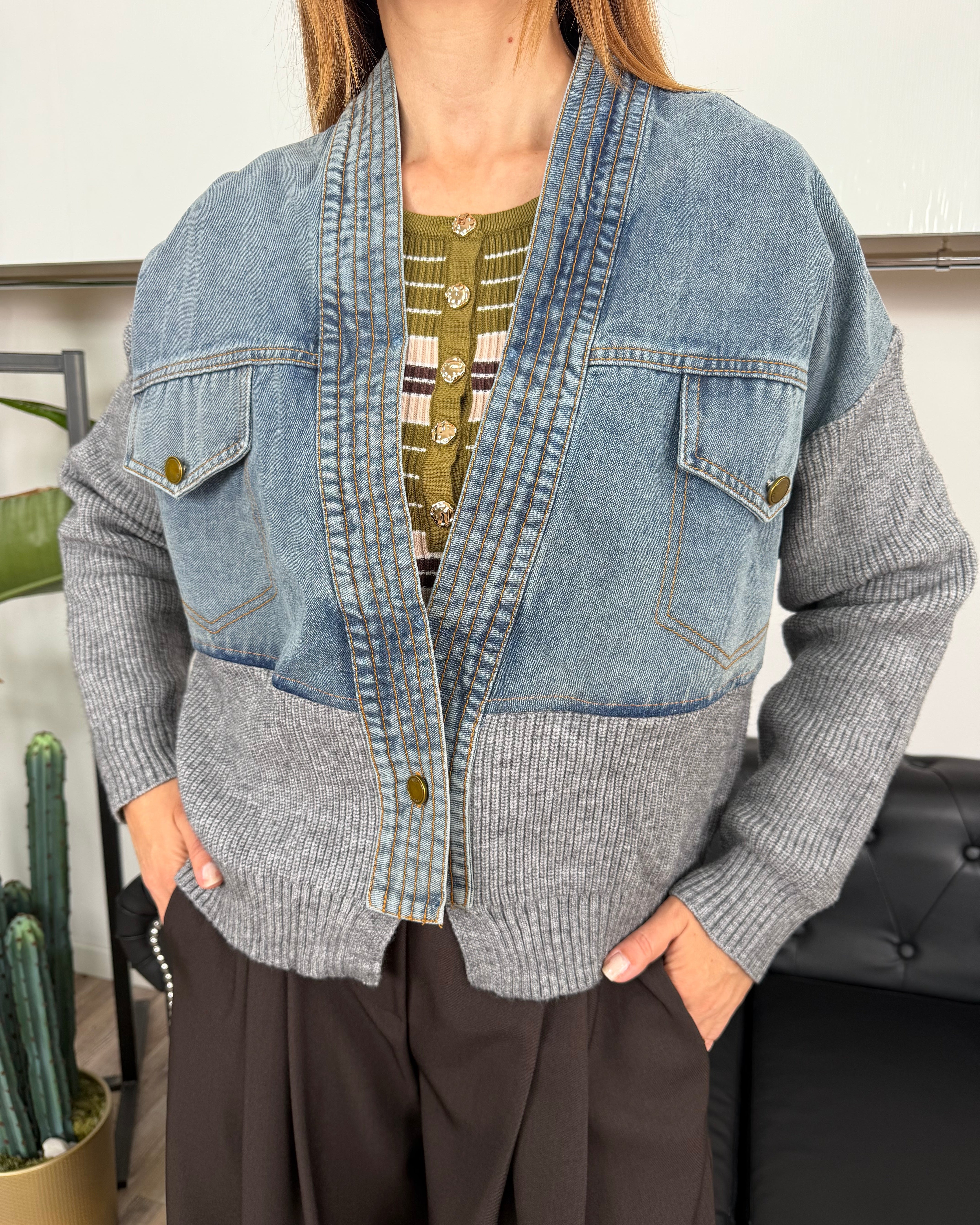 GIACCA MIXMATCH DENIM E MAGLIA GRIGIA