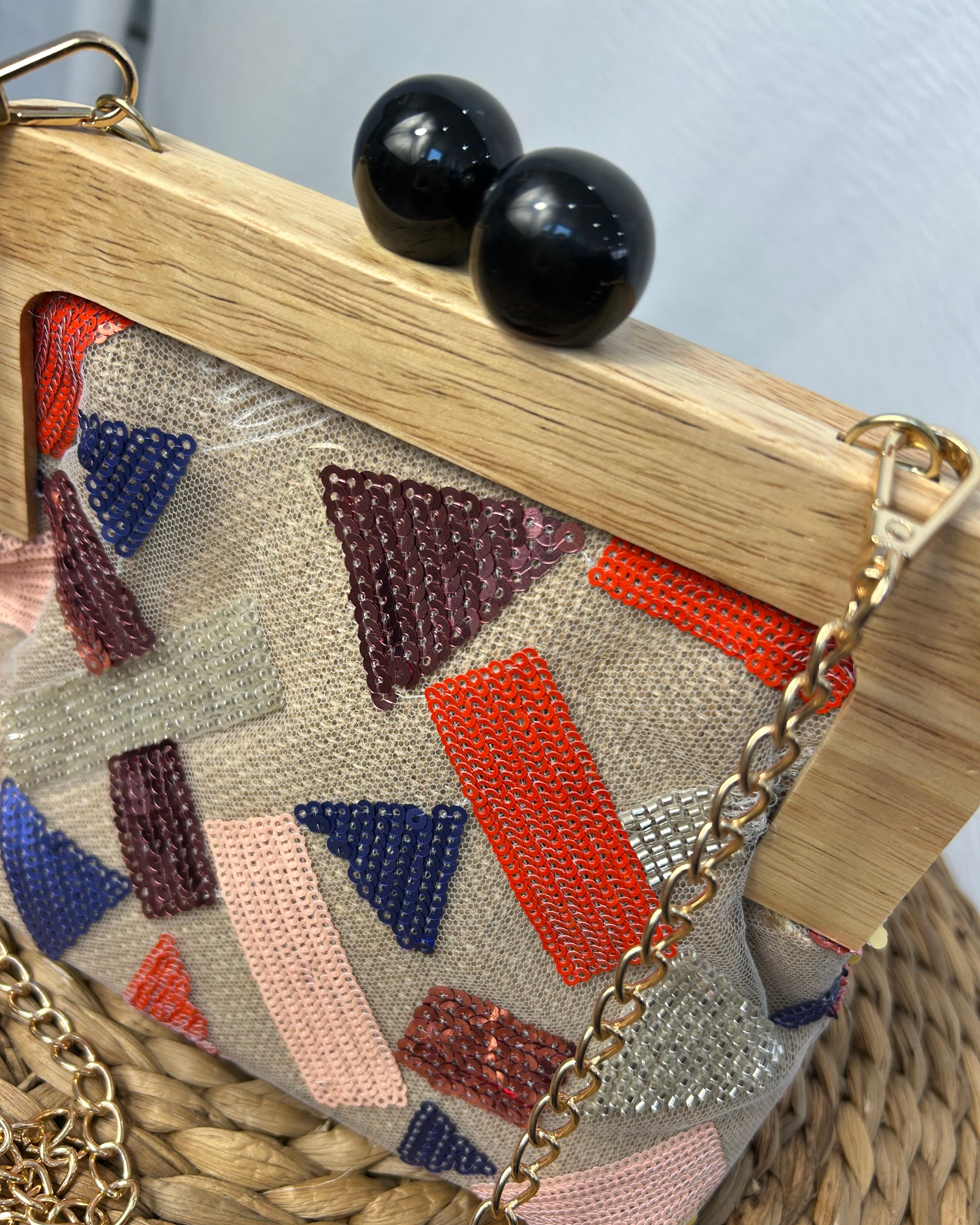 MINI BAG IN LINO CON APPLICAZIONI E RICAMI LUMINOSE