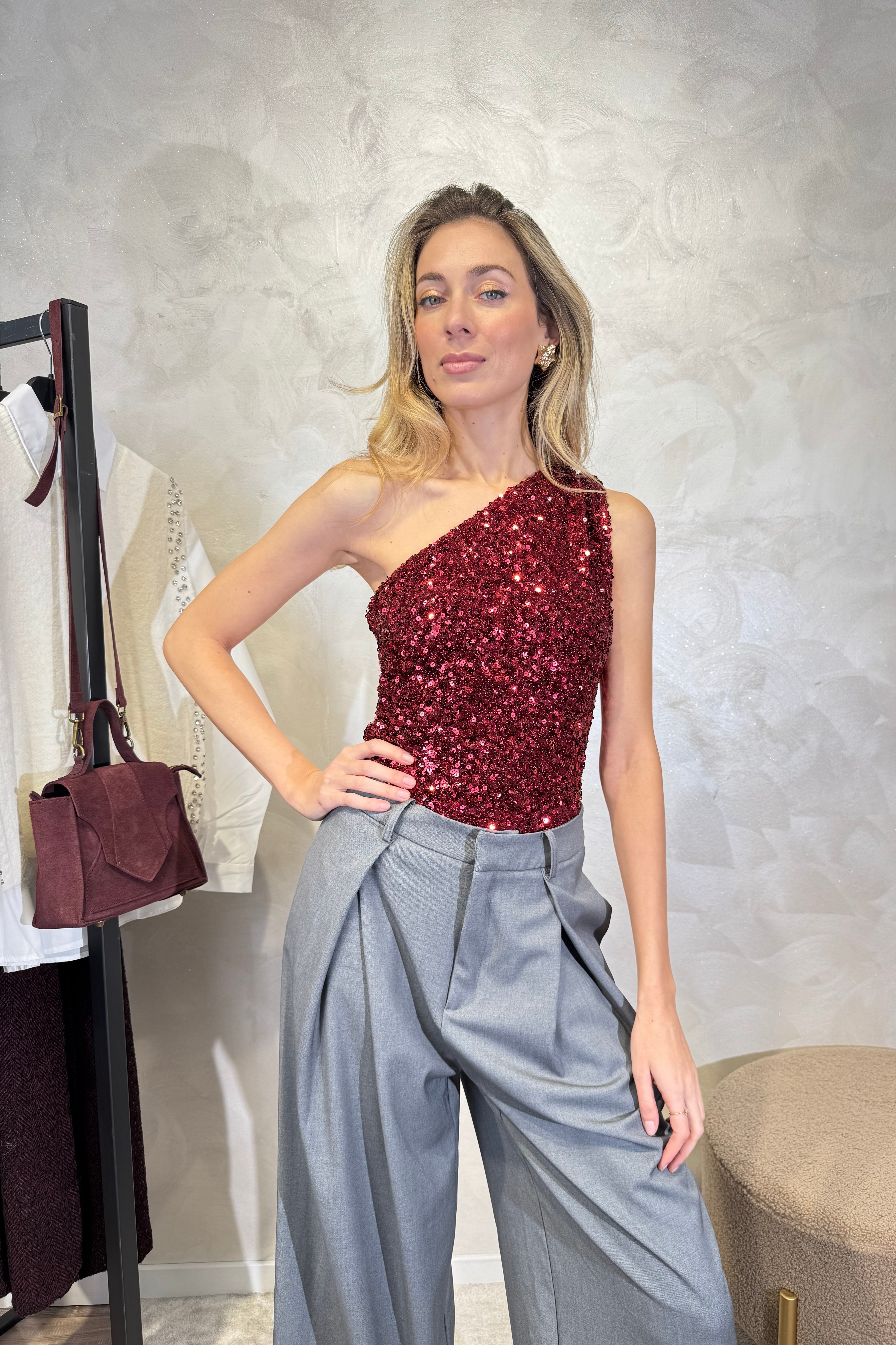 BODY MONOSPALLA IN PILLETTES COL. BORDEAUX