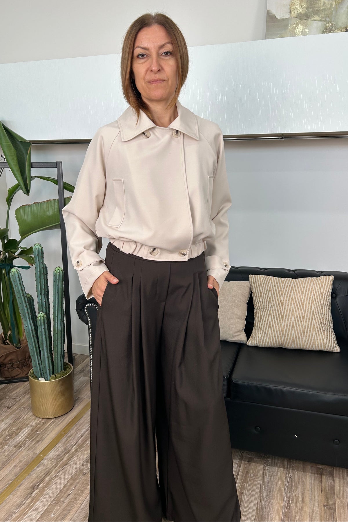 GIACCA TRENCH CON ELASTICO VITA COLLETTO CLASSICO COL. PANNA