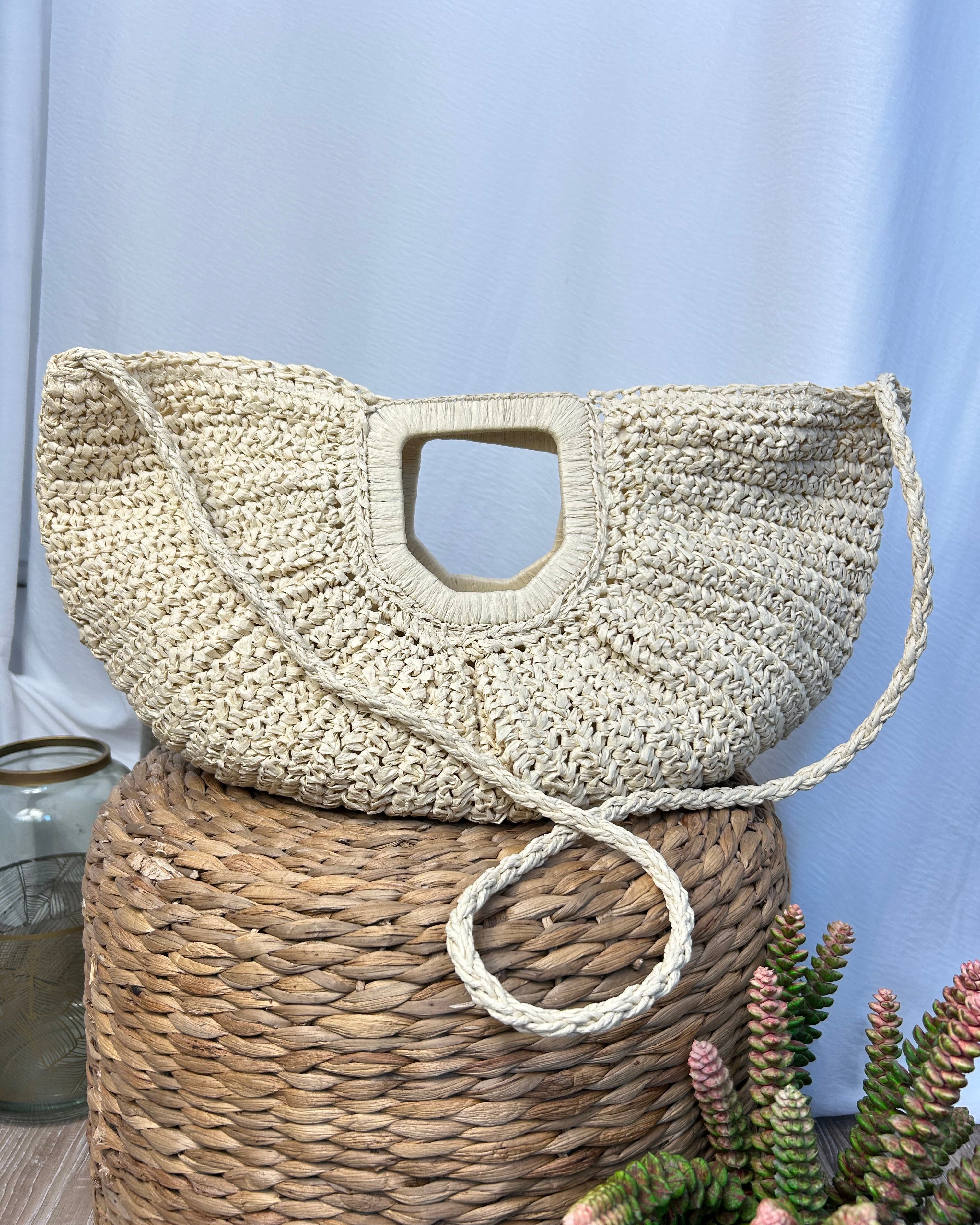 BORSA IN RAFIA PAPER LOOP MODELLO MEZZA LUNA COL. NATURALE