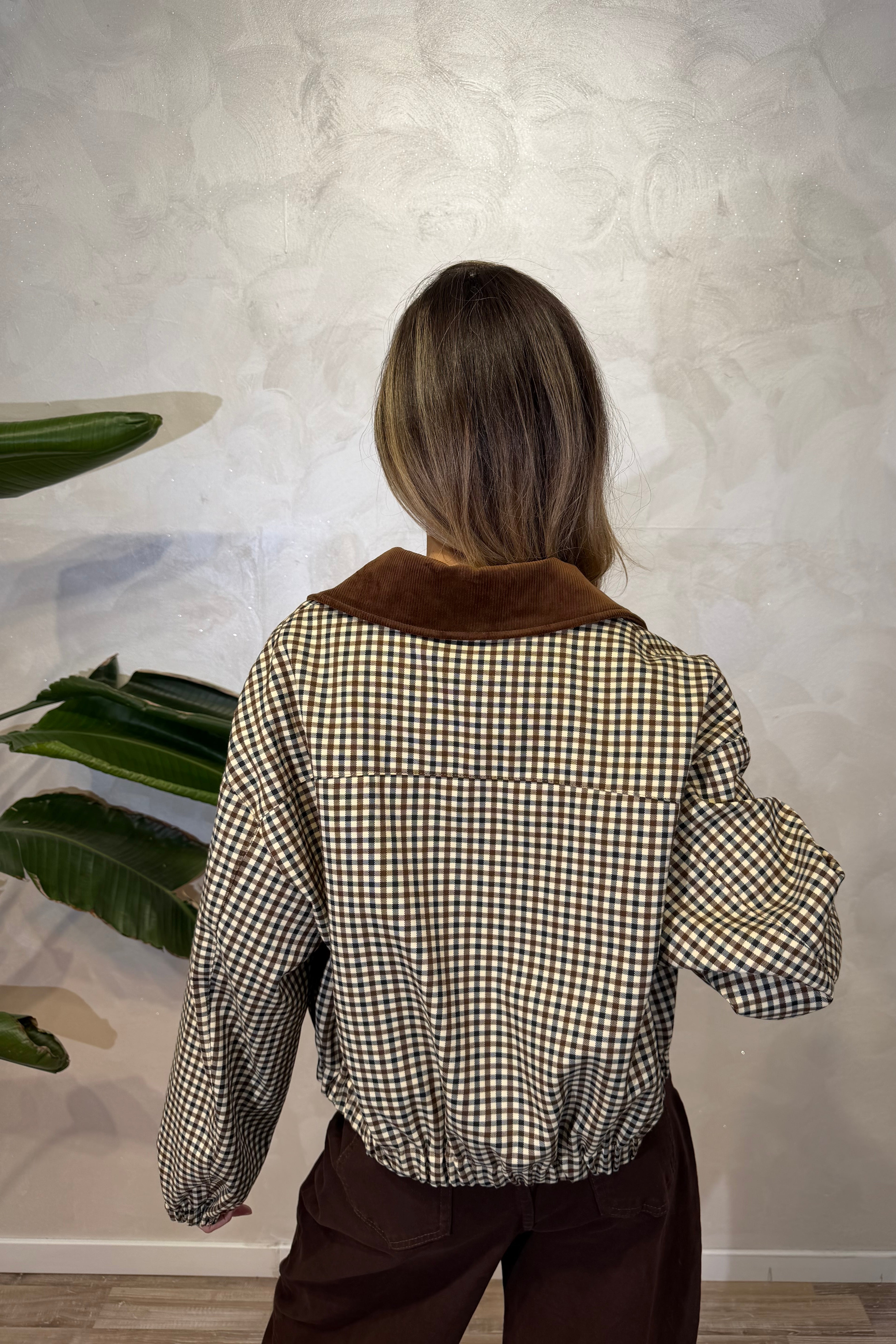 GIUBBOTTO CORTO VICHY CHECK CON COLLO IN VELLUTO COL. BURRO