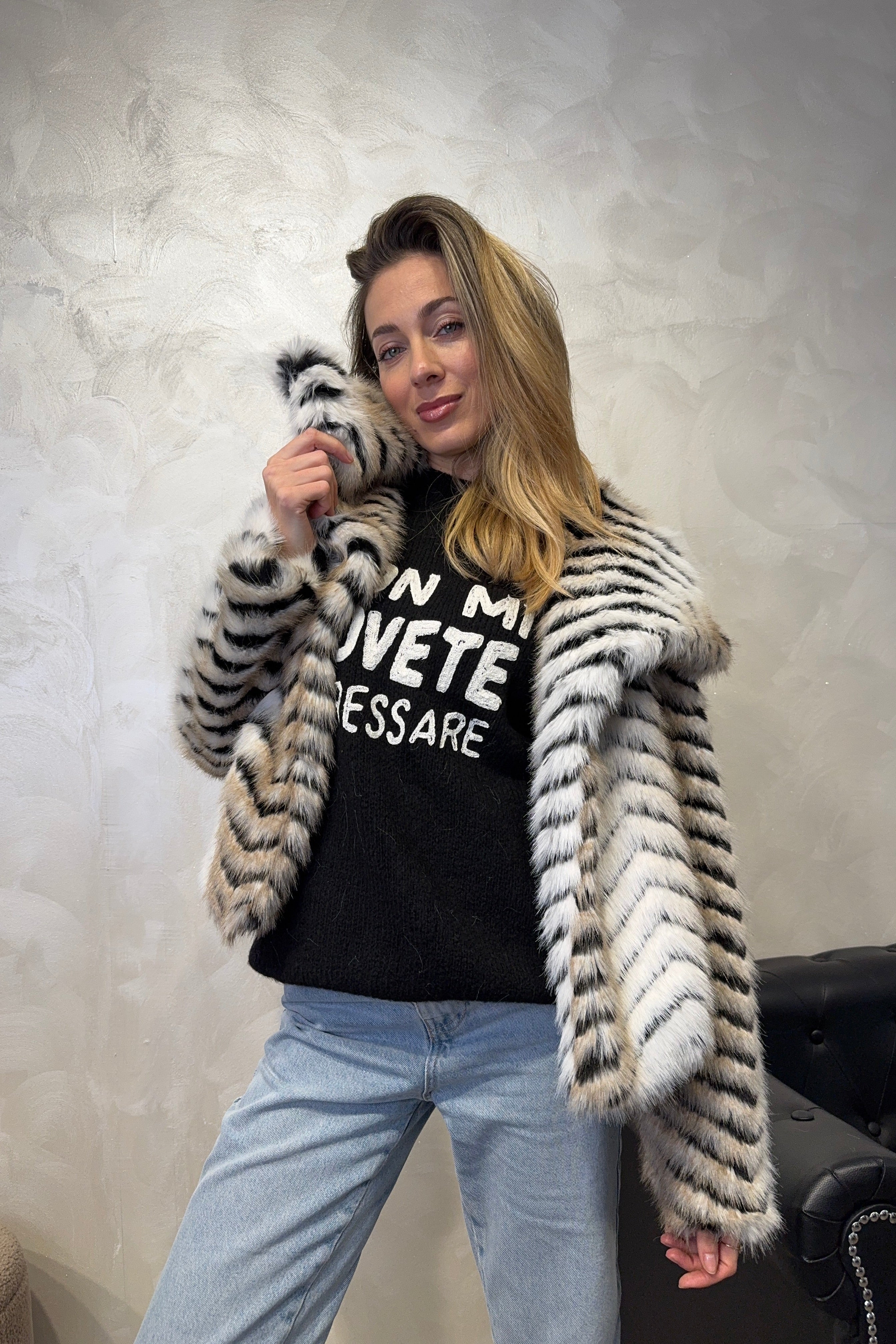 ECOPELLICCIA CON DISEGNO RESCA BICOLOR COL. PANNA