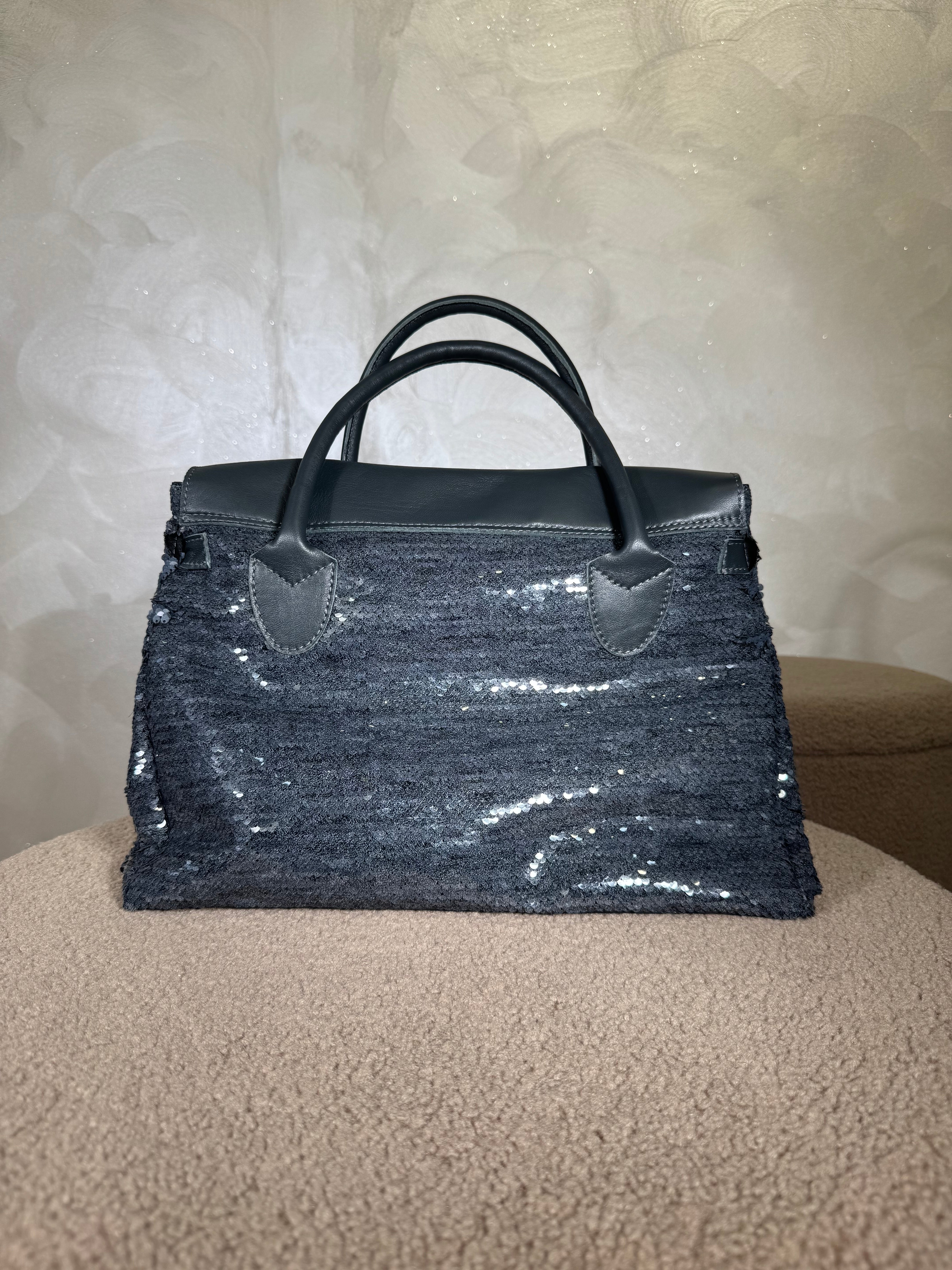 BORSA CON PAILLETTES COL.GRIGIO