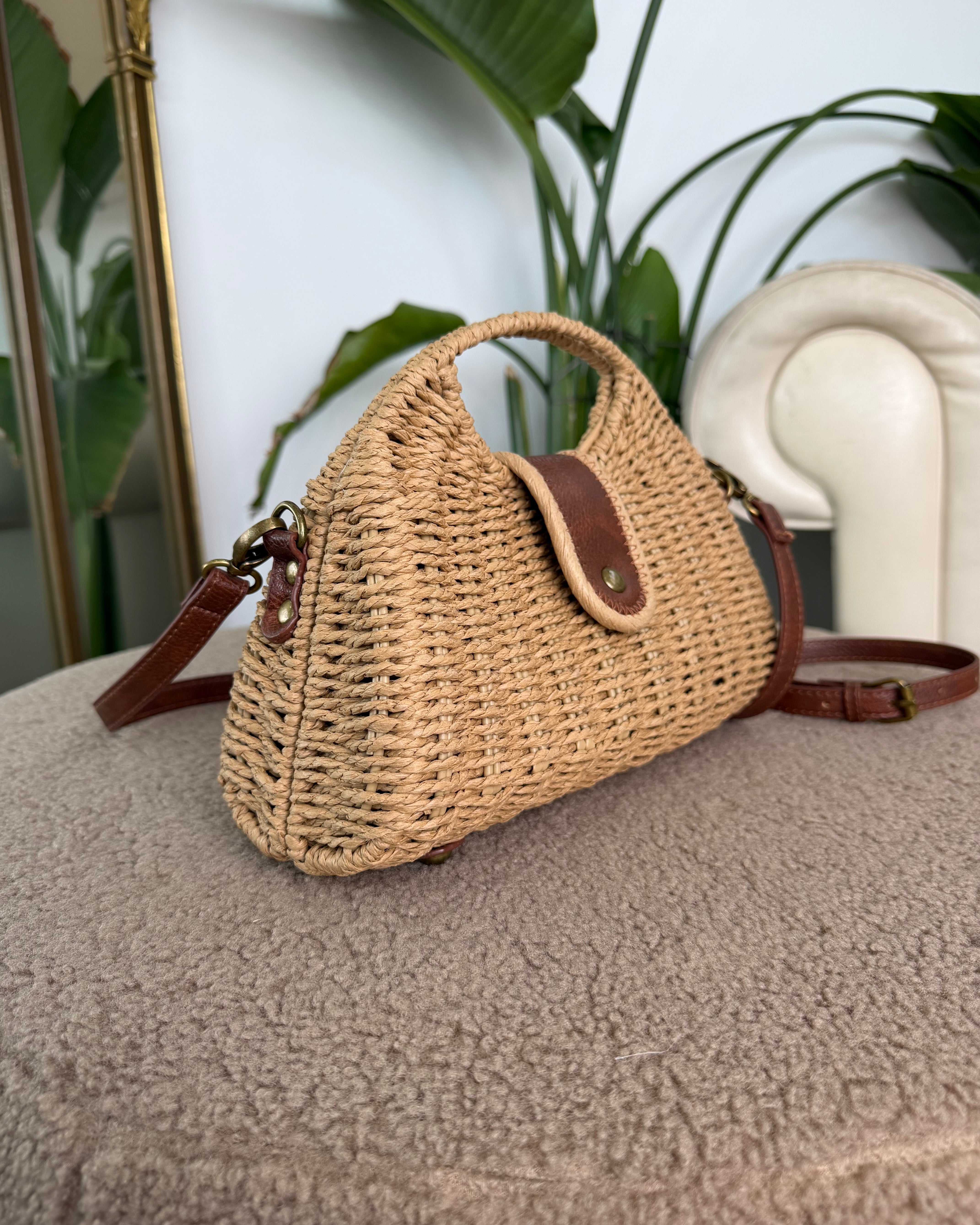 BORSA IN VIMINI CON DETTAGLI IN ECOPELLE COL. BEIGE