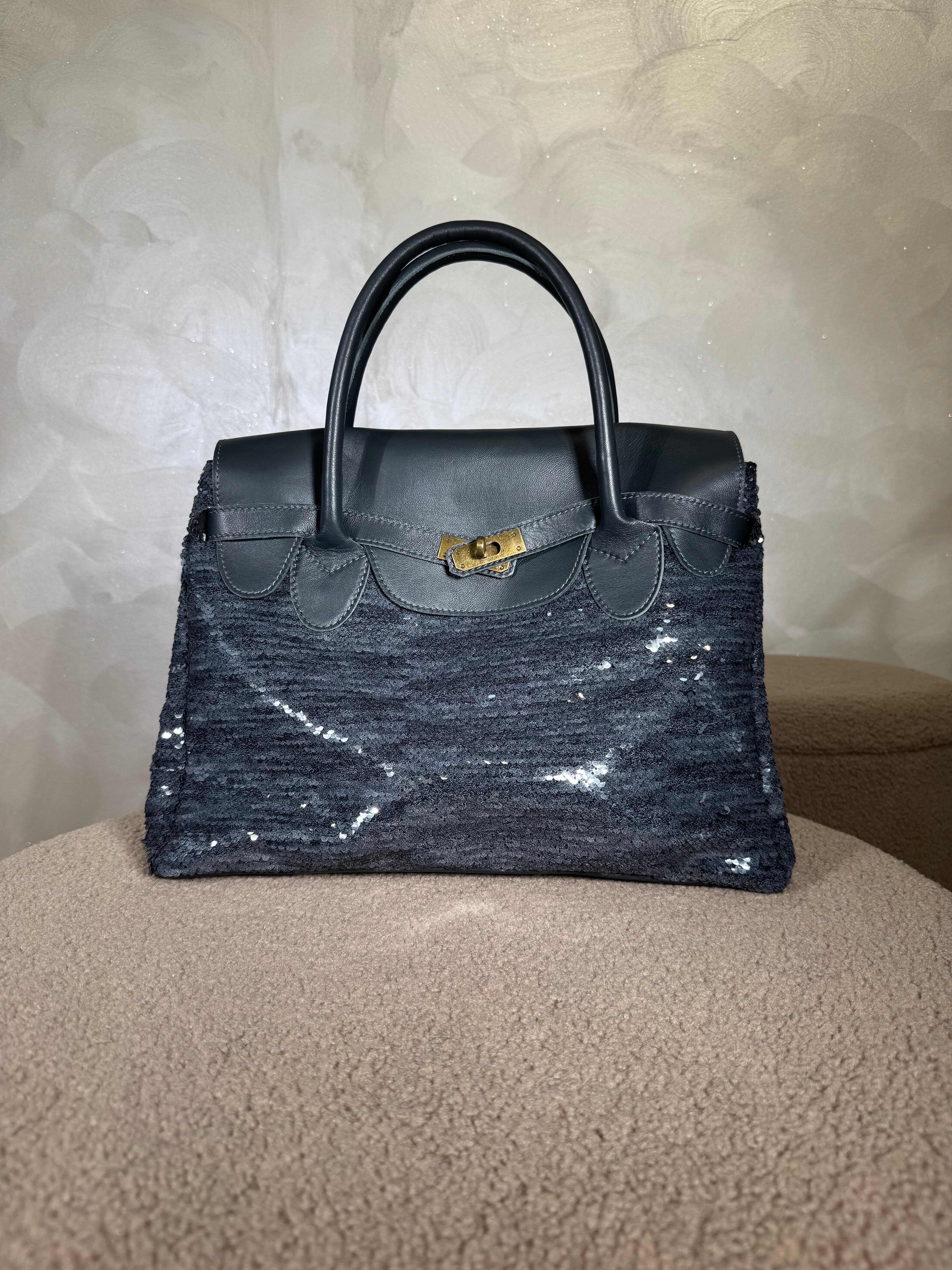 BORSA CON PAILLETTES COL.GRIGIO