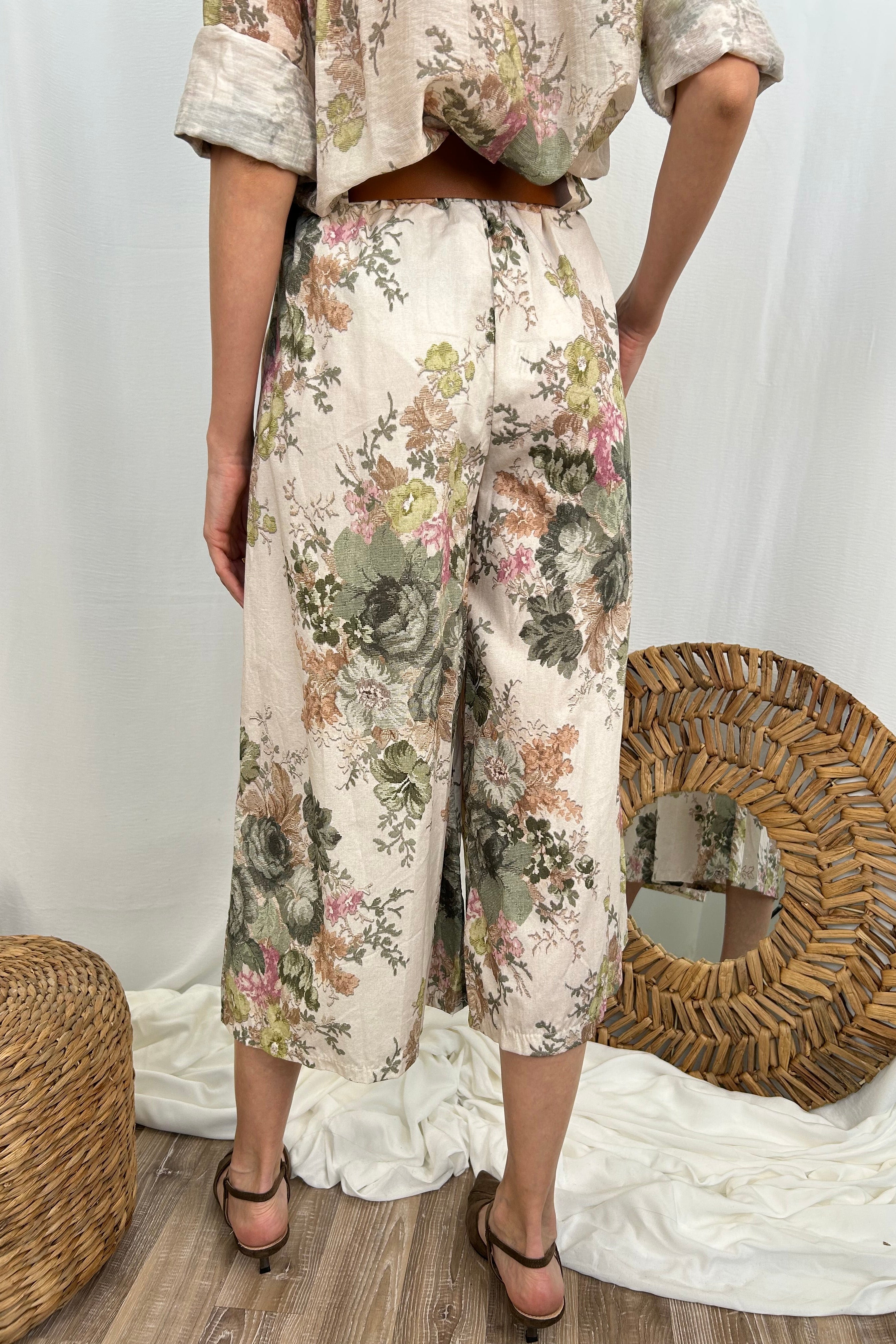 PANTALONE FIORATO CON CINTURA