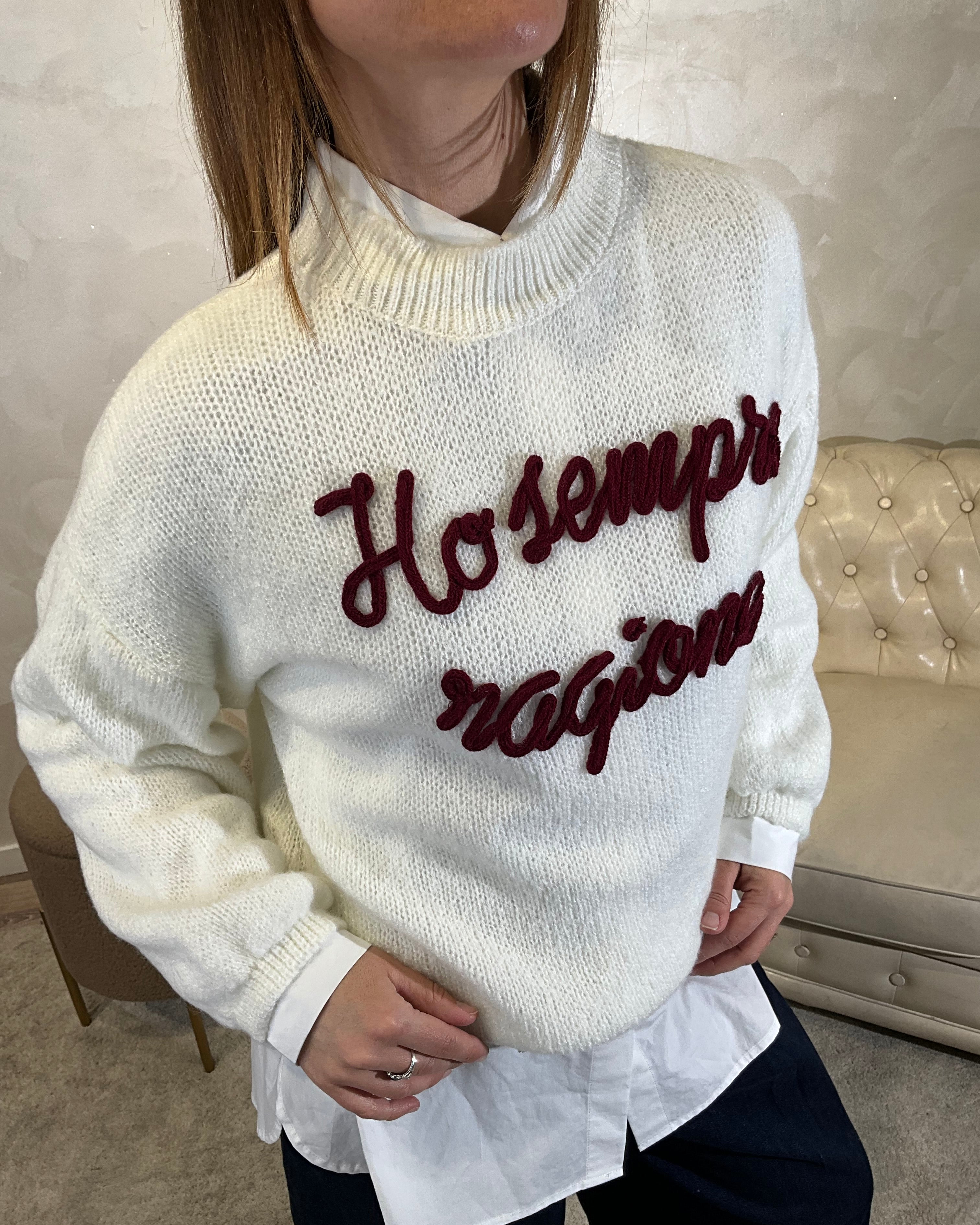 MAGLIONE CON RICAMO "HO SEMPRE RAGIONE" COL.PANNA