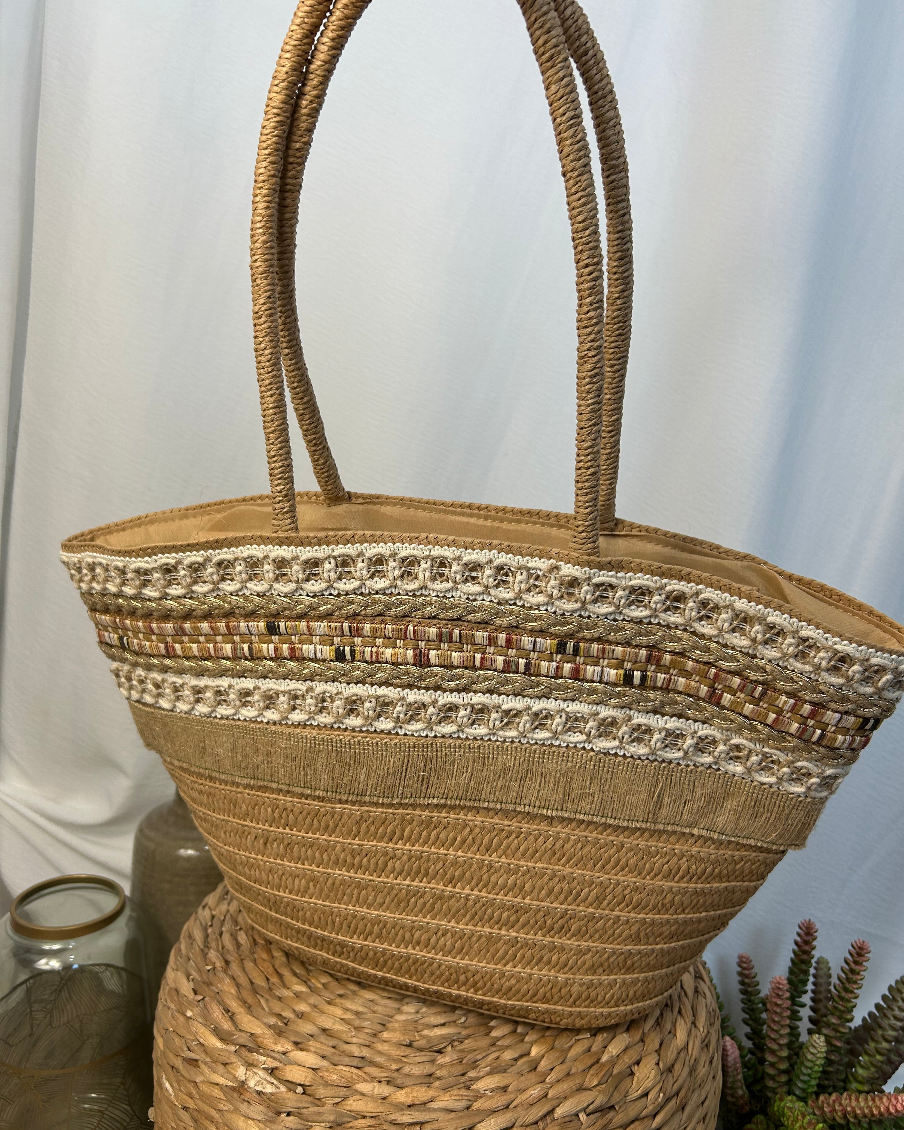 BORSA RAFFIA DECOR INTRECCIATA